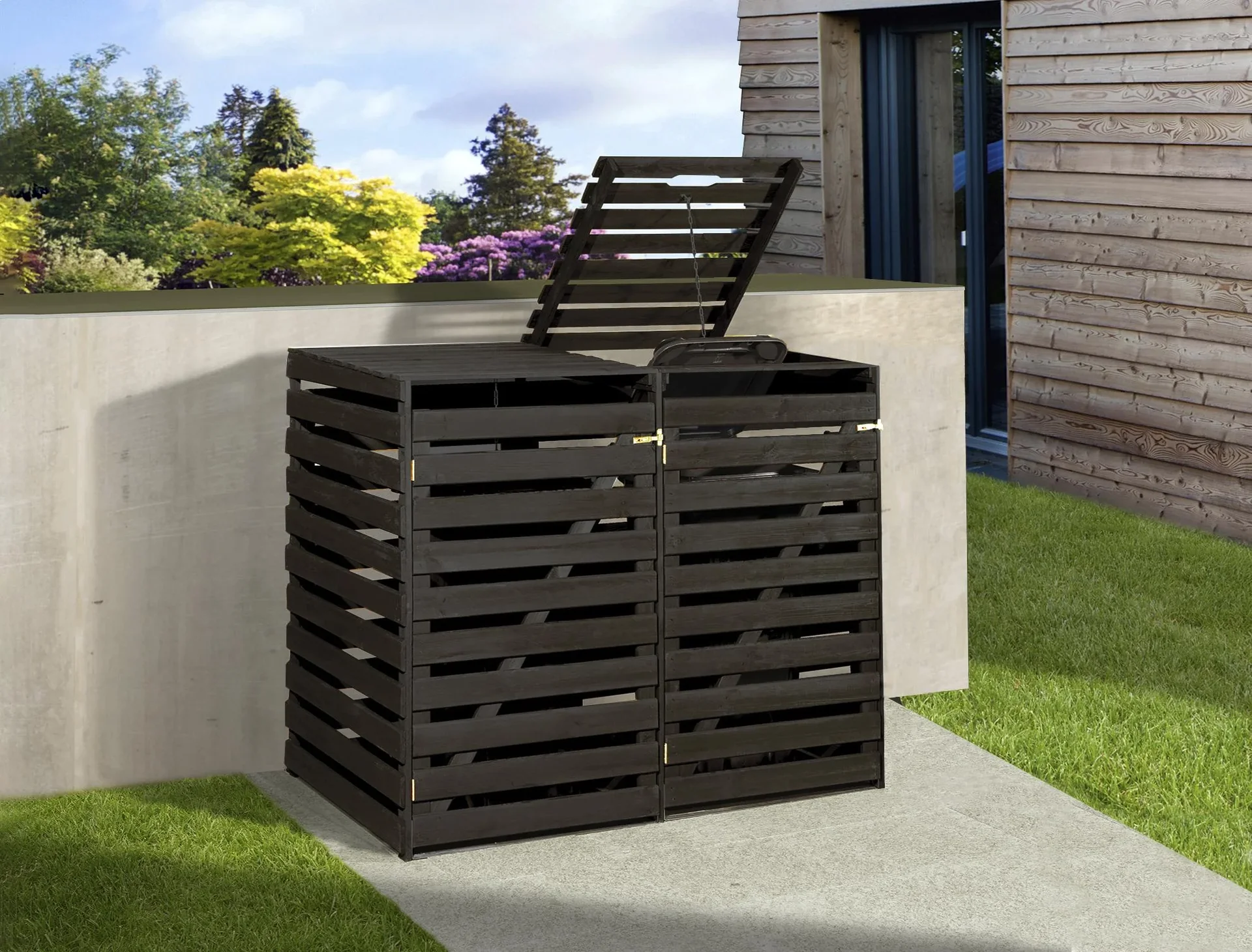 Mülltonnenbox für 2 Tonnen a 240 L, anthrazit imprägniert - 2