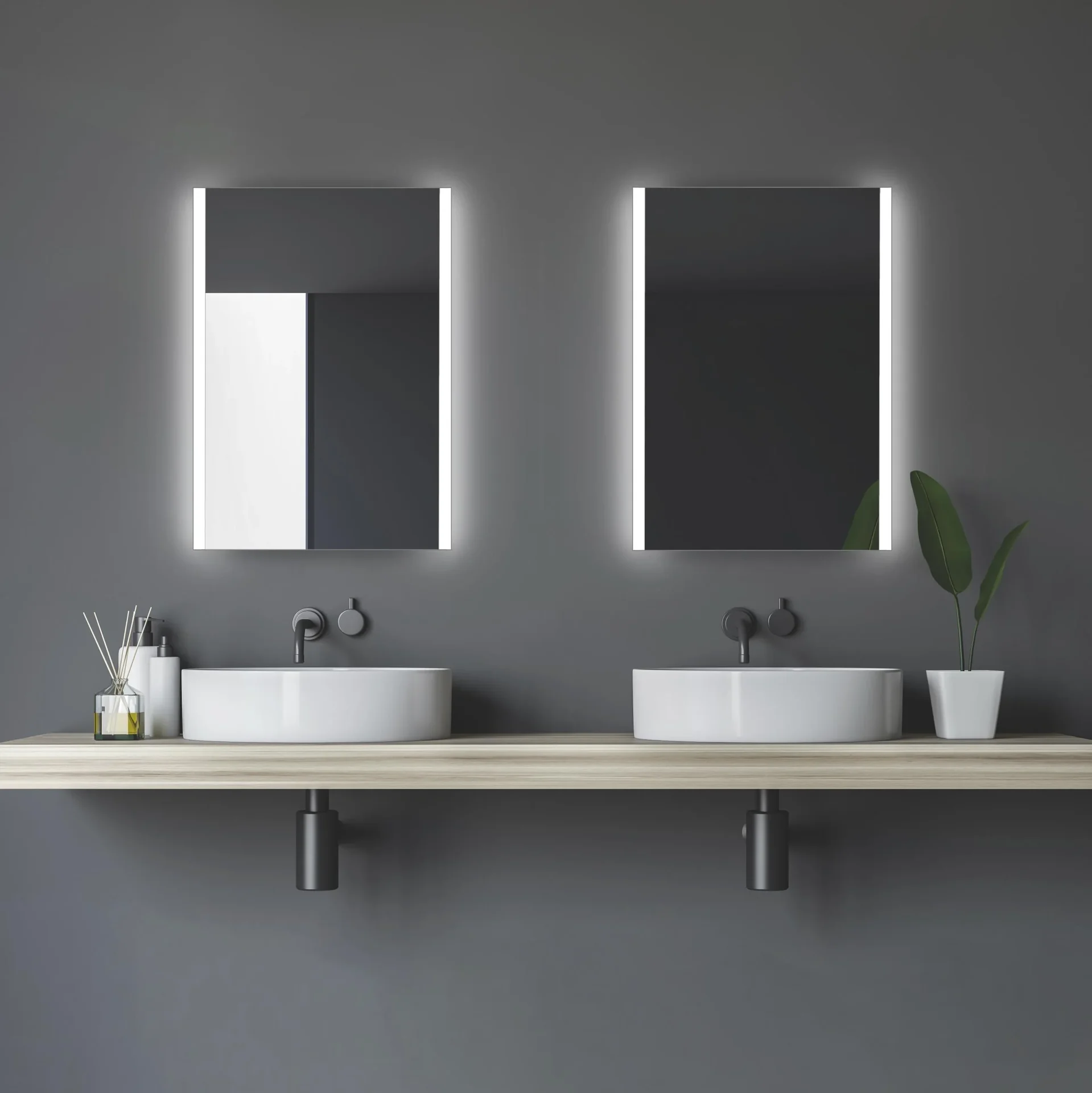 Badezimmerspiegel mit Beleuchtung, "Loft" - 50 x 70 cm - horizontale und vertikale Aufhängung - 0