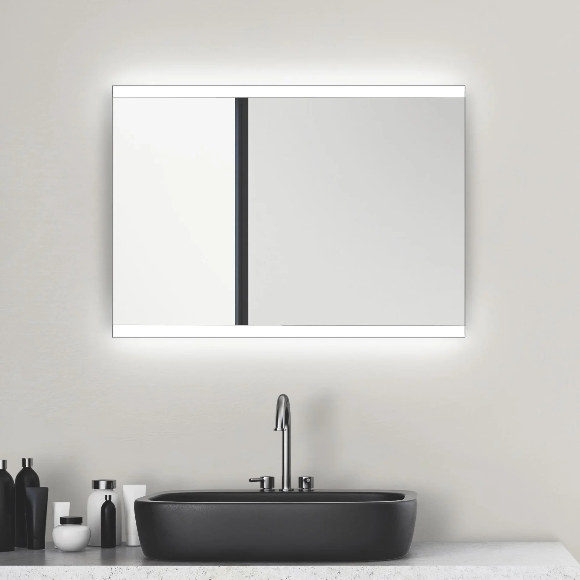 Badezimmerspiegel mit Beleuchtung, "Loft" - 50 x 70 cm - horizontale und vertikale Aufhängung - 2