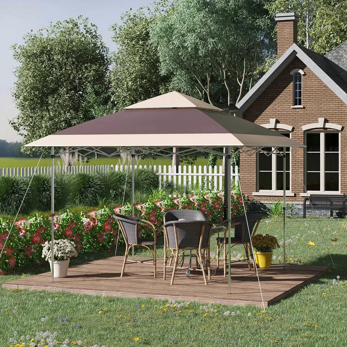 Gazebo faltbar - Pavillon mit Rolltasche - 3,6 x 3,6 m - Braun/Khaki - 0