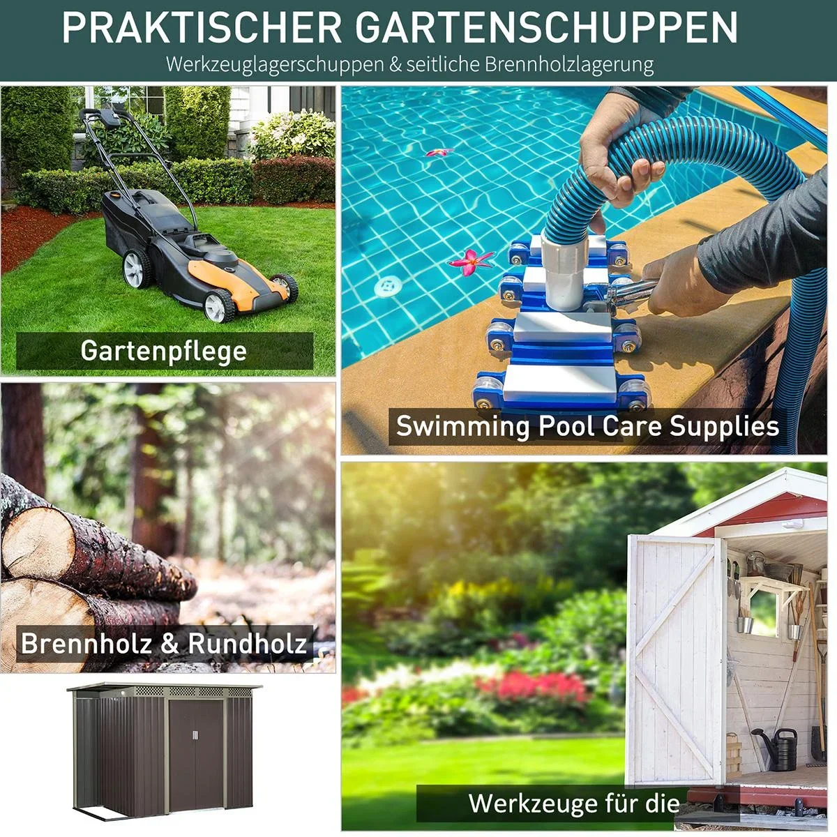 Gerätehaus, Gartenhaus, Geräteschuppen mit Schiebetür, Lüftungsfenster, Pultdach, Outdoor, Stahl, Grau, 257 x 142 x 184 - 1