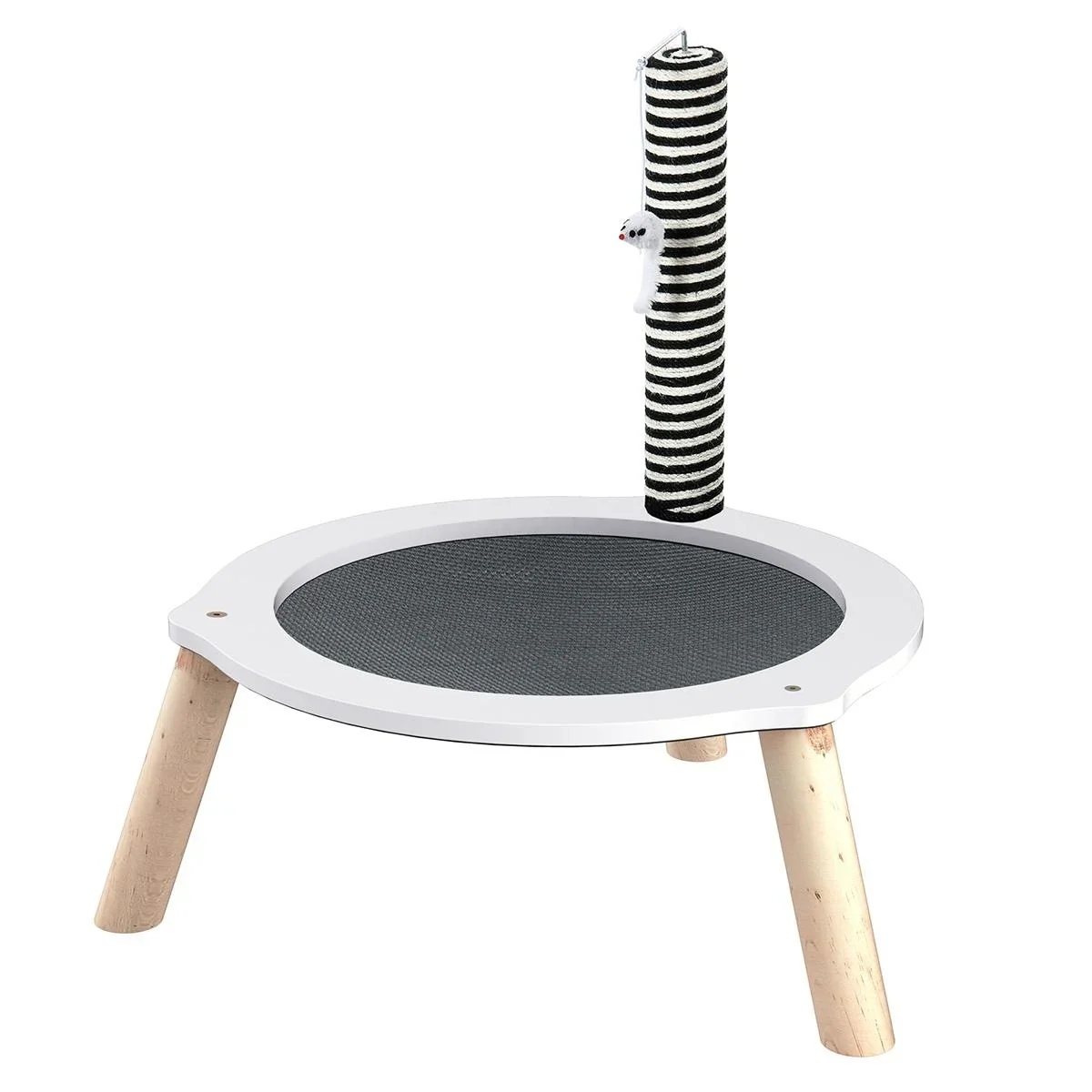 Katzenbett, Katzen Bettchen Gross, Katzenfangpfosten und Spielzeug-Maus, MDF, Tannenholz, Oxford-Tuch, Sisal, Weiß+Grau+ - 2