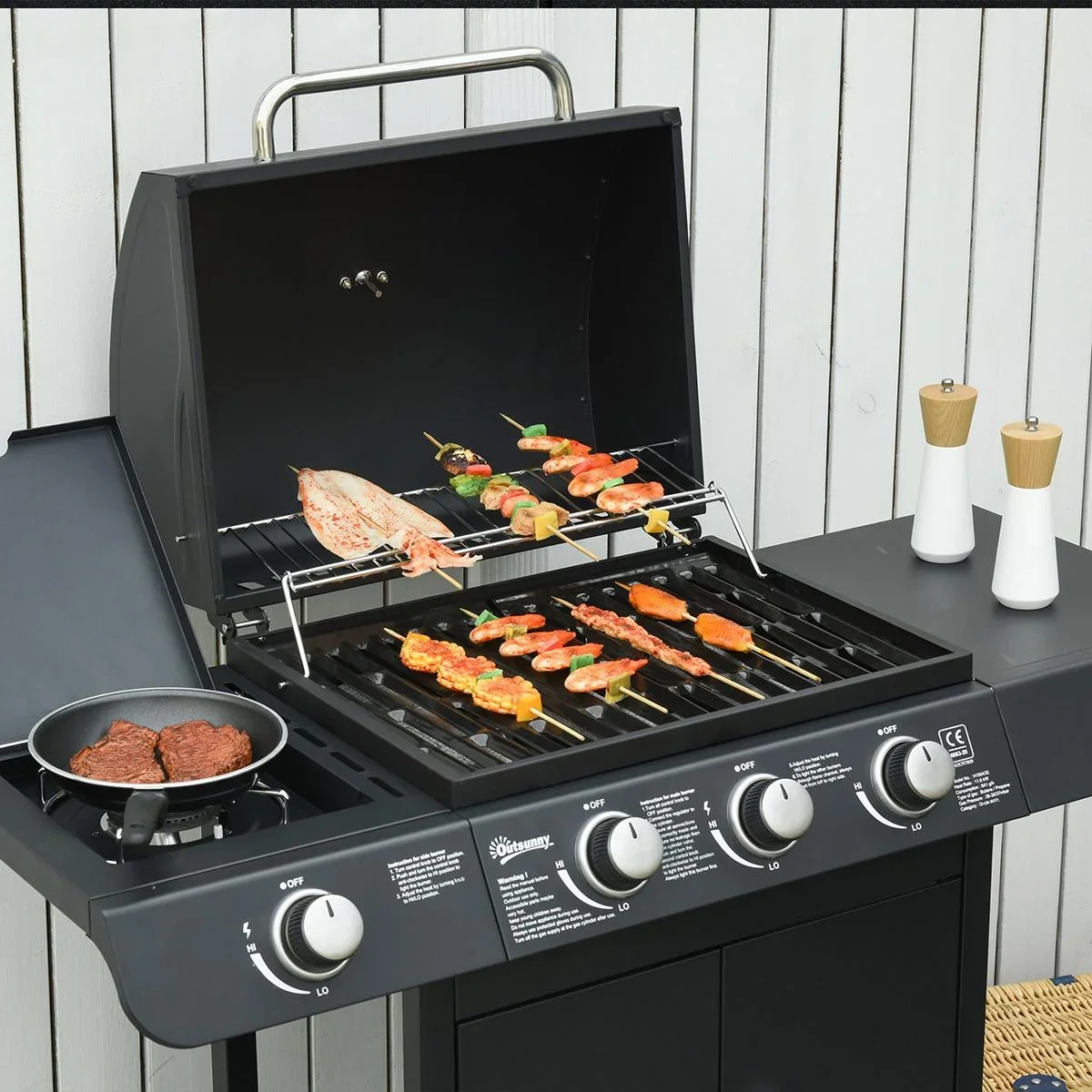Grillwagen mit 4 Brennern schwarz - 1