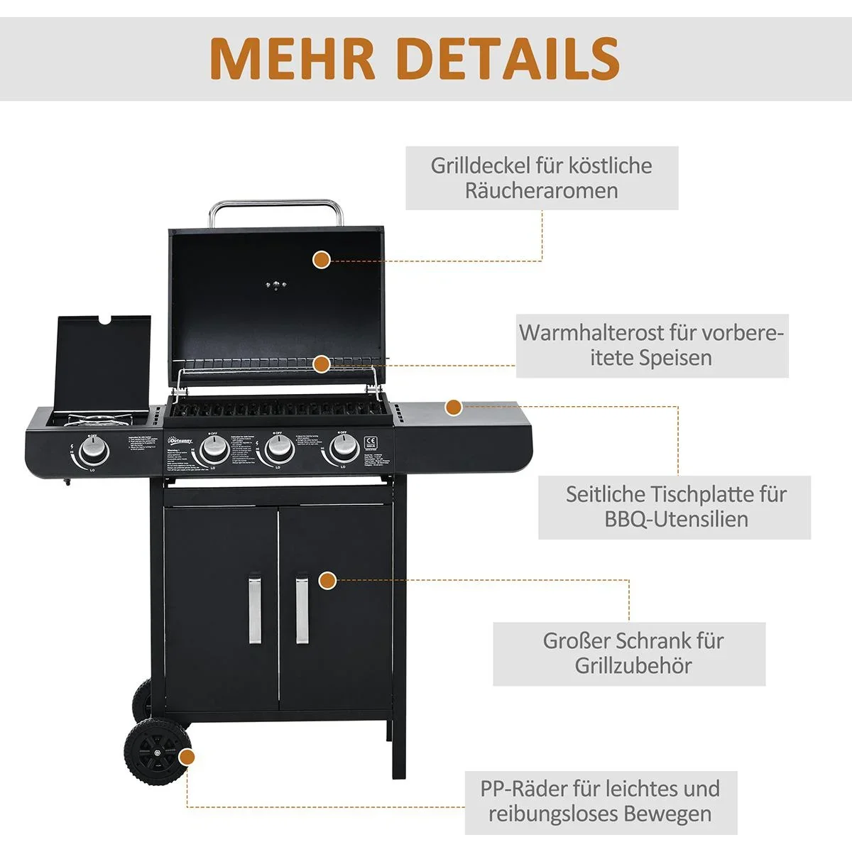 Grillwagen mit 4 Brennern schwarz - 2