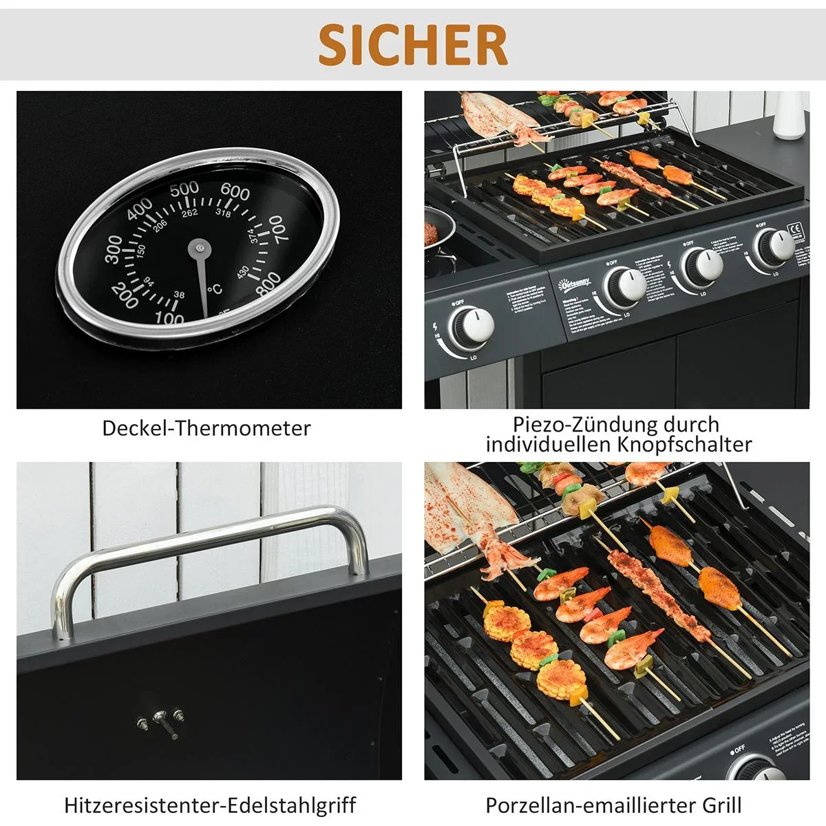 Grillwagen mit 4 Brennern schwarz - 6