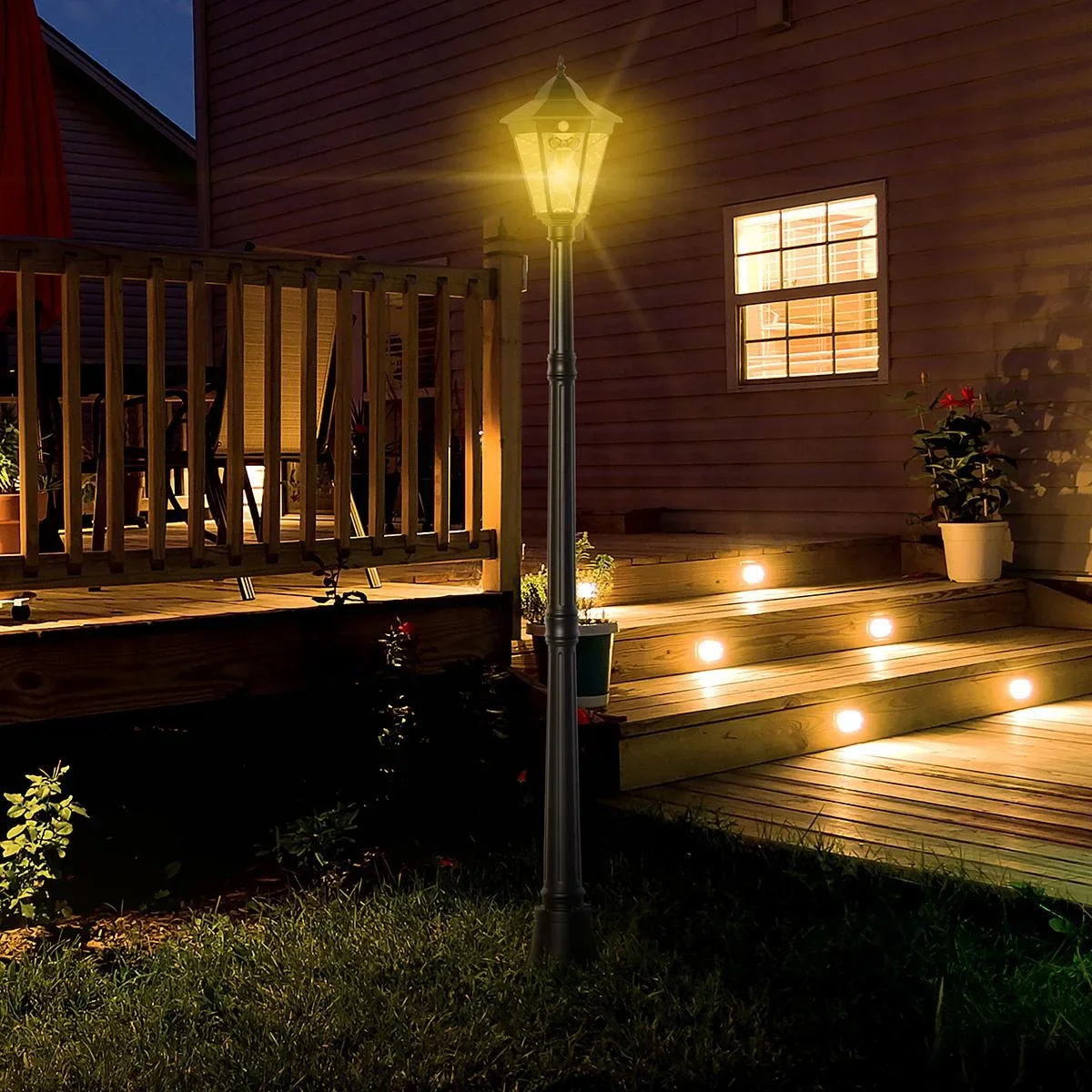 Solar Lampenmast - 19 LEDs - 130 Lumen - 3000K - Schwarz - 22 x 22 x 194 cm - 0