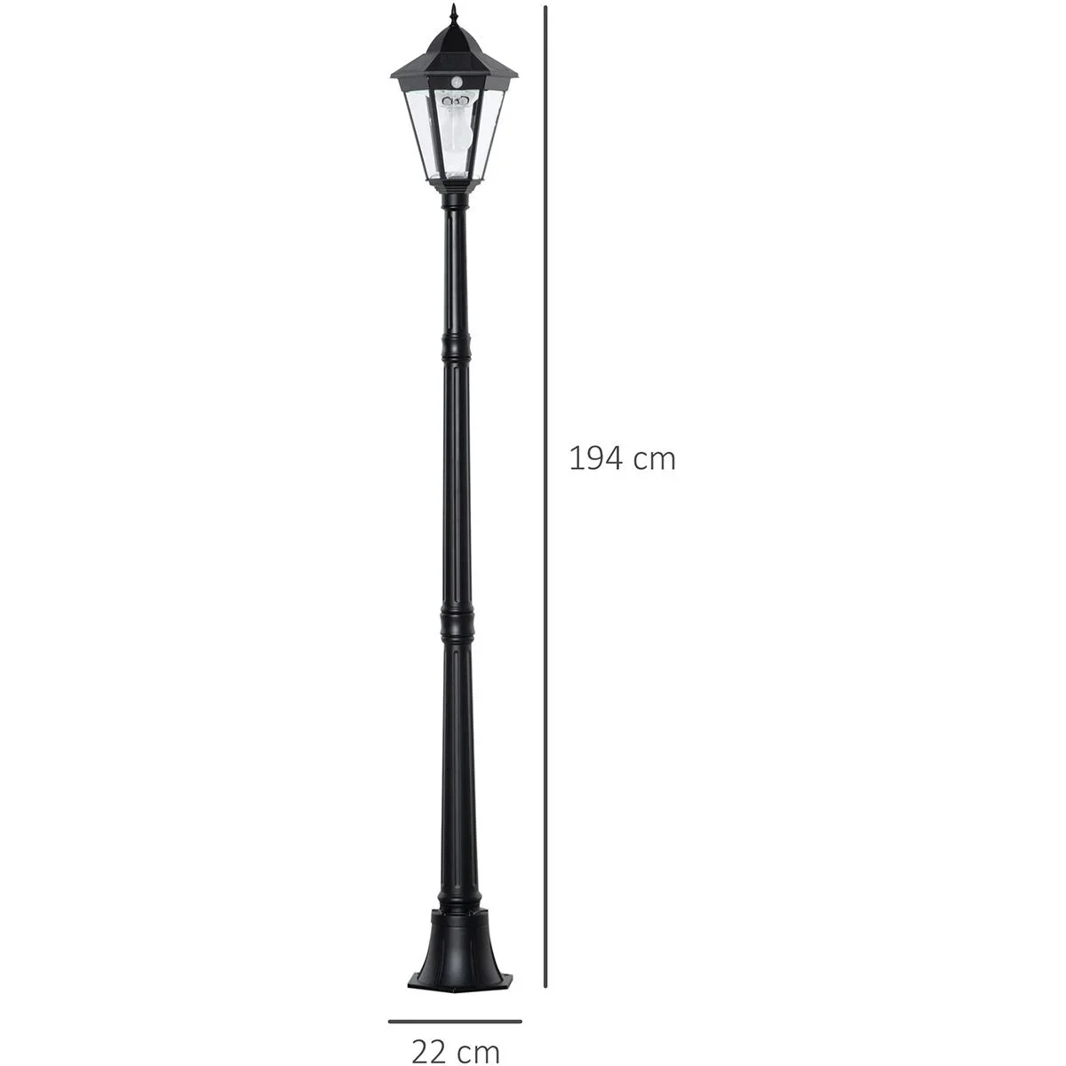 Solar Lampenmast - 19 LEDs - 130 Lumen - 3000K - Schwarz - 22 x 22 x 194 cm - 3