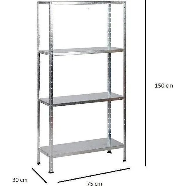 4 Stück Metall-Lagerregal / Fachbodenregal - 200 kg Tragfähigkeit - (BxTxH) 75x30x150 cm - Verzinkt - 0