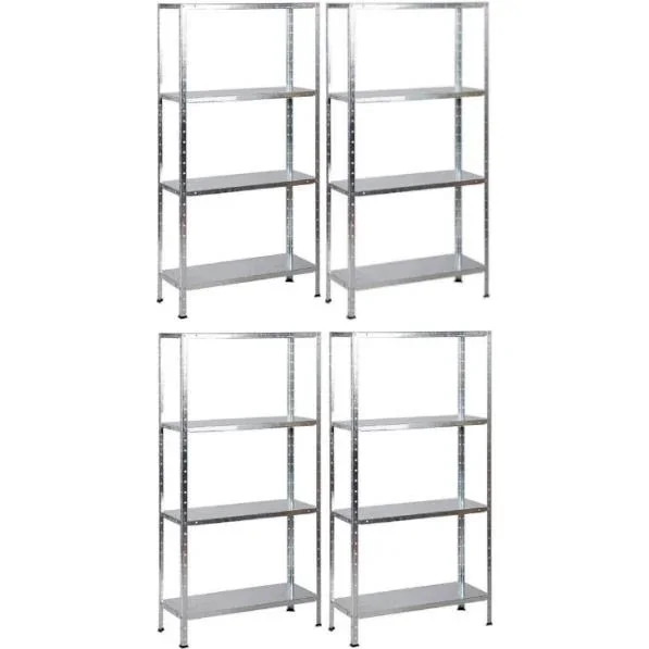 4 Stück Metall-Lagerregal / Fachbodenregal - 200 kg Tragfähigkeit - (BxTxH) 75x30x150 cm - Verzinkt - 1