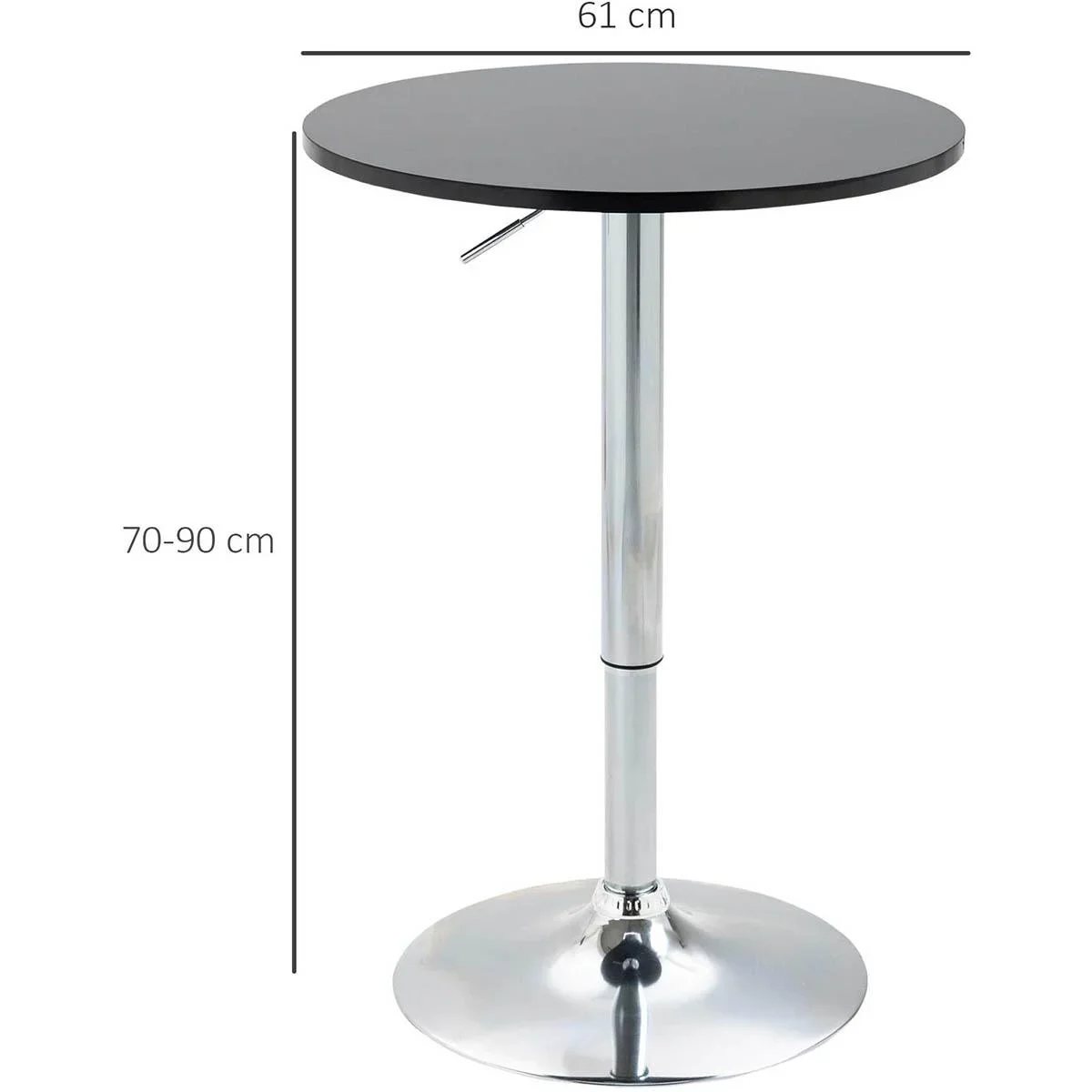 Bar-Beistelltisch - Verstellbar - Schwarz - Ø61 x 70-90 cm - 1