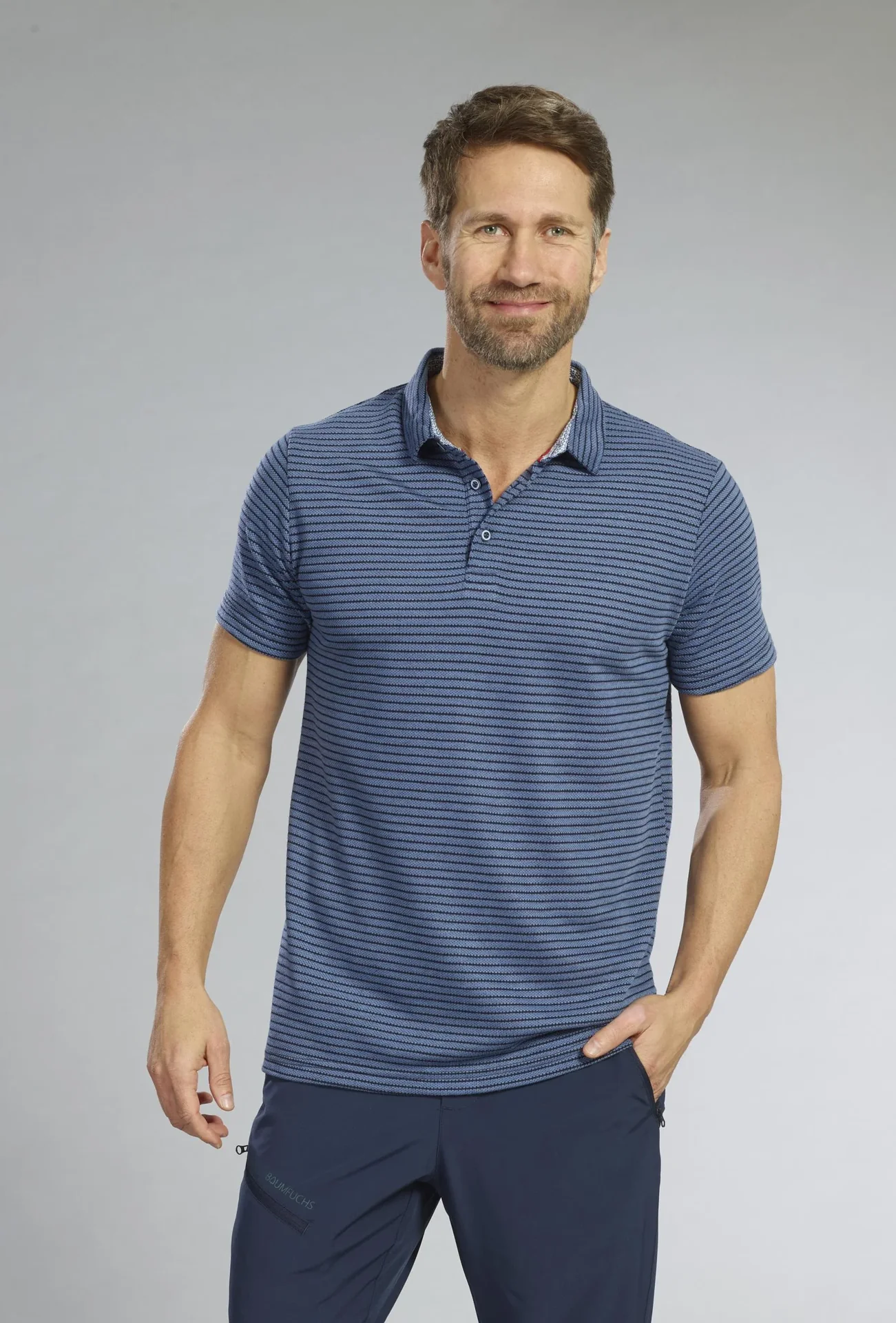 Poloshirt mit Struktur, Farbe blau-gestreift, Gr.M - 1