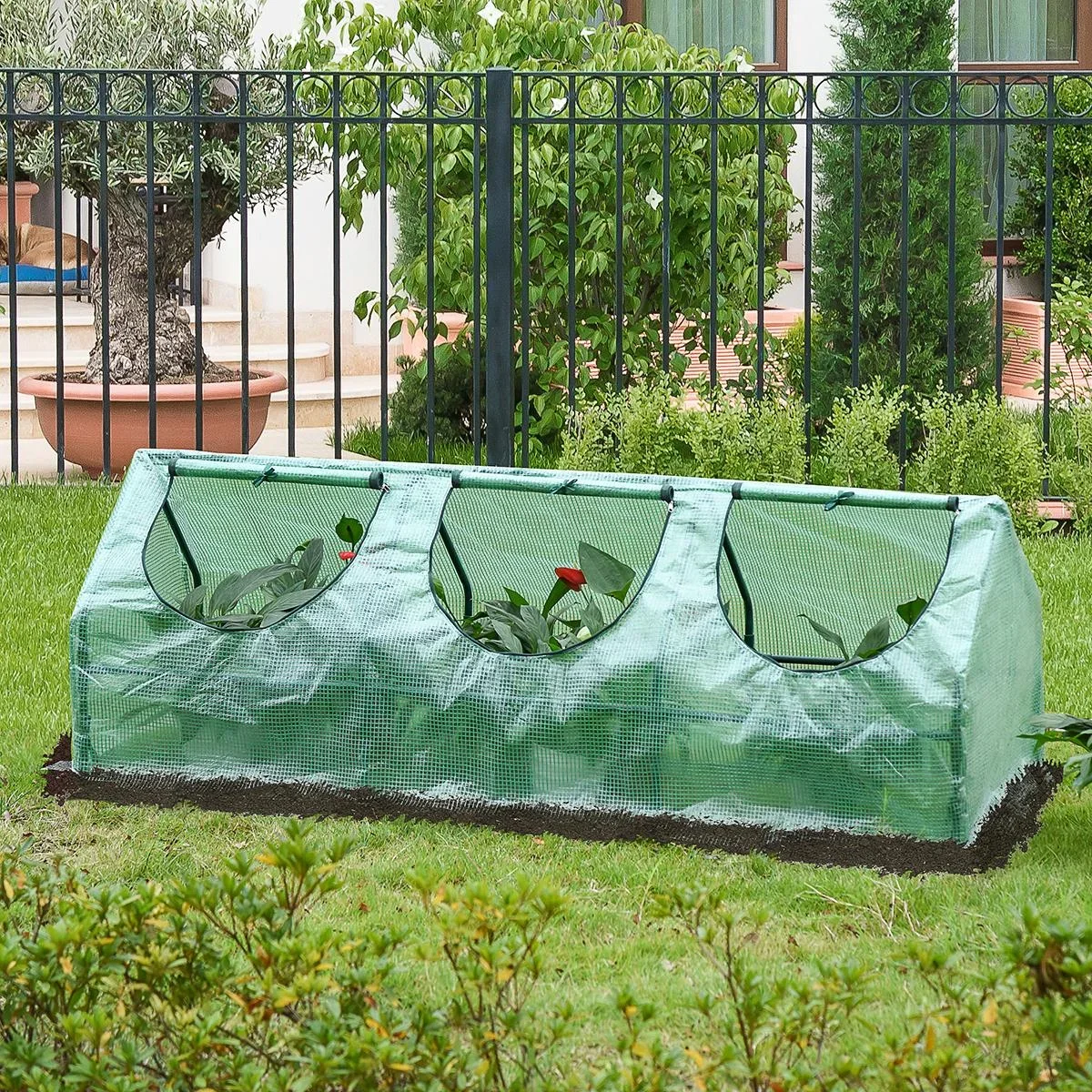 Gewächshaus mit Fenster PE Treibhaus Tomatenhaus Frühbeet 180x60x60cm Grün - 2