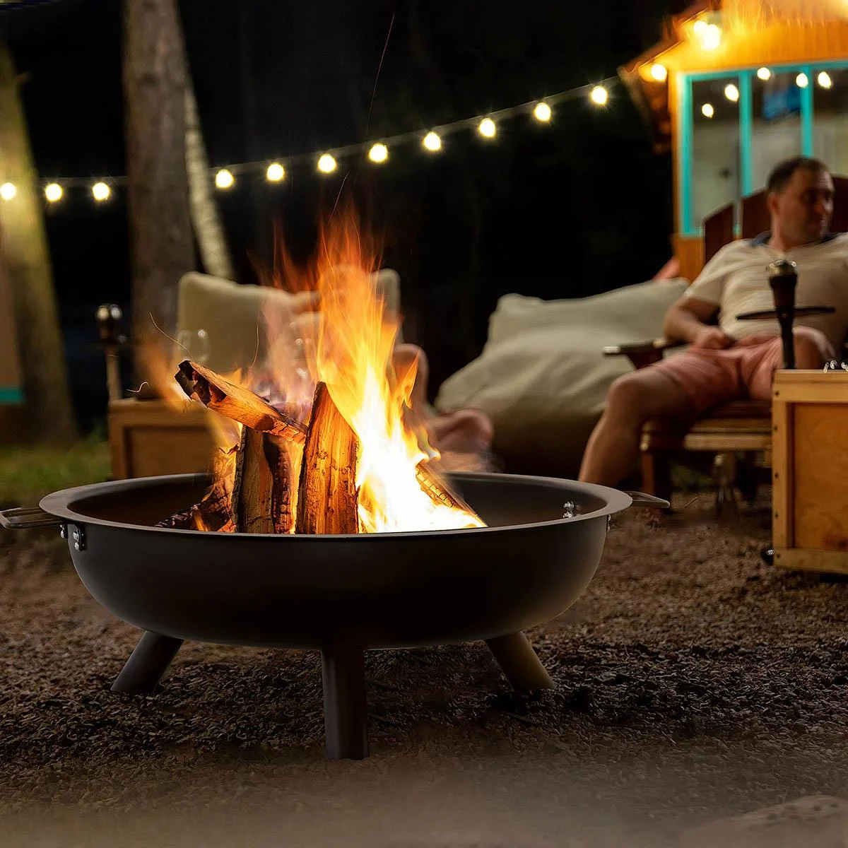 Feuerkorb mit Schürhaken - Stahl - Schwarz - 79 x 69 x 25,5 cm - 3