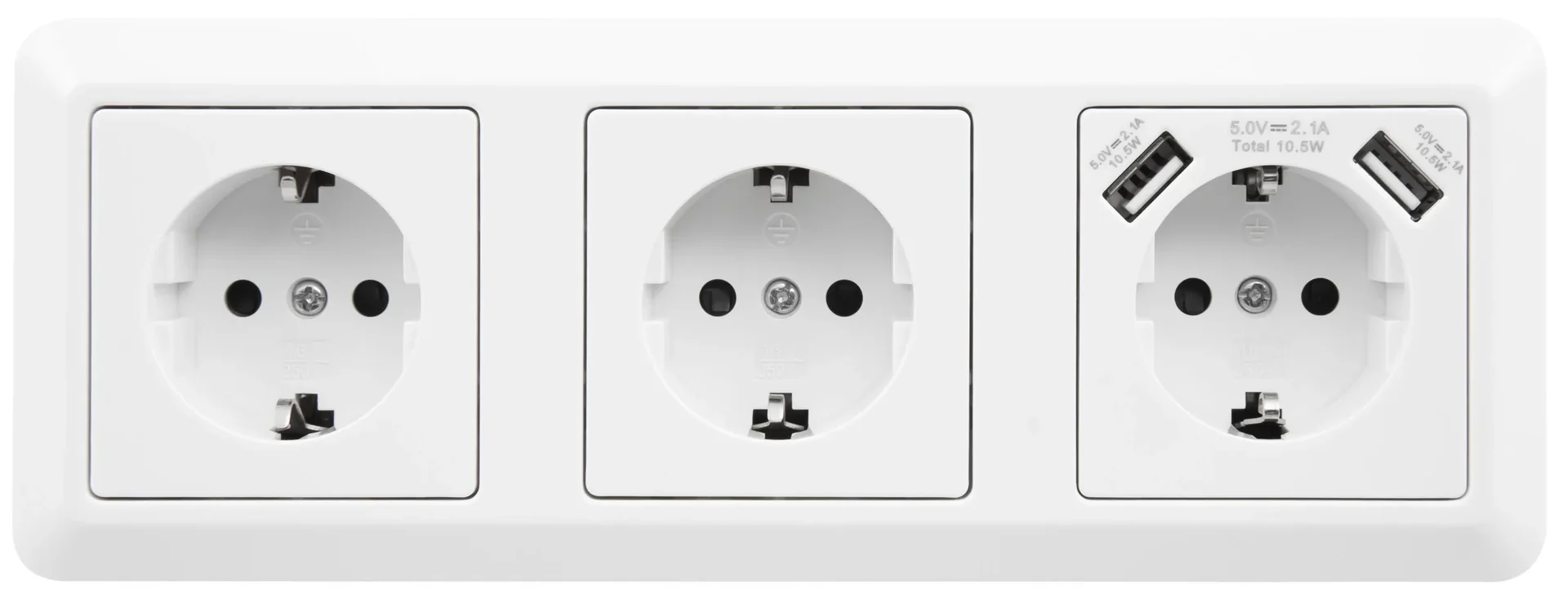 3fach Steckdosenblock mit 2x USB A Buchsen - 2