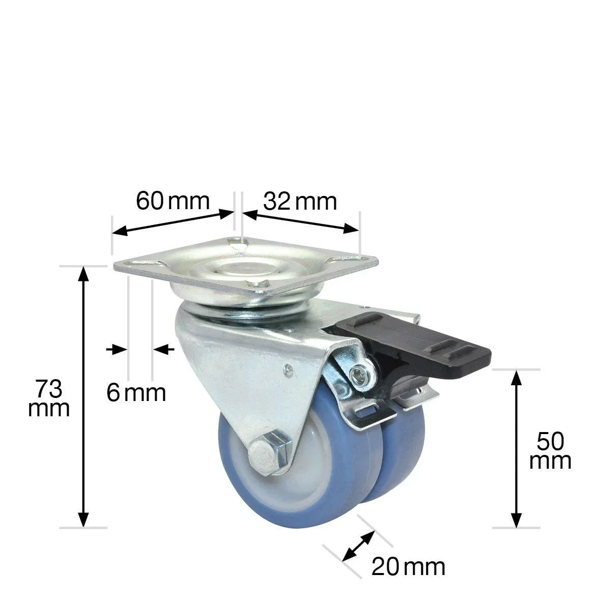 Strandkorbrollen 4 teiliges Set / Doppelrollen ULTRASOFT - Ø 50 mm, 2 Feststeller, Tragkraft 300 kg / Set, 02155200 - 1