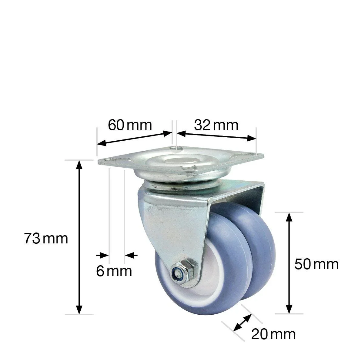 Strandkorbrollen 4 teiliges Set / Doppelrollen ULTRASOFT - Ø 50 mm, 2 Feststeller, Tragkraft 300 kg / Set, 02155200 - 5