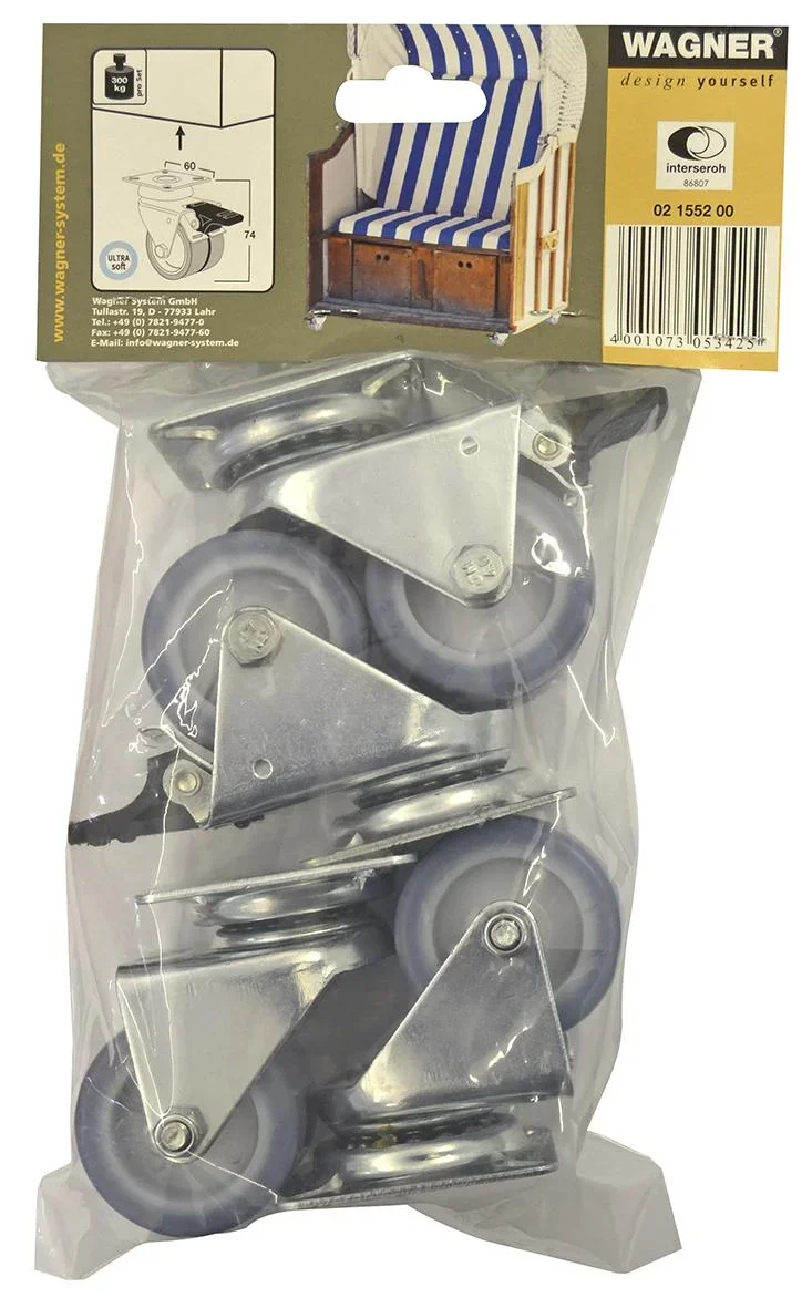 Strandkorbrollen 4 teiliges Set / Doppelrollen ULTRASOFT - Ø 50 mm, 2 Feststeller, Tragkraft 300 kg / Set, 02155200 - 6