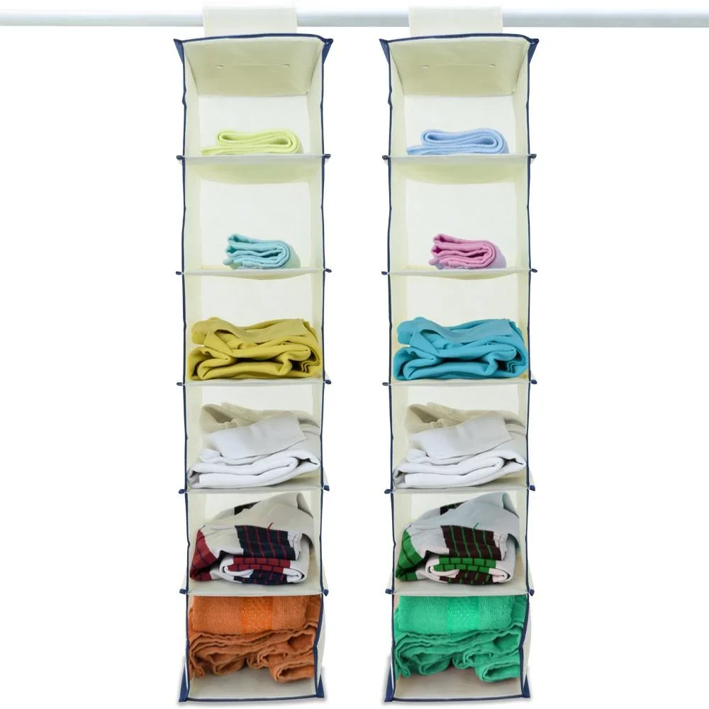2x Garderobenbügel mit 6 Fächern in beige/blau - 1