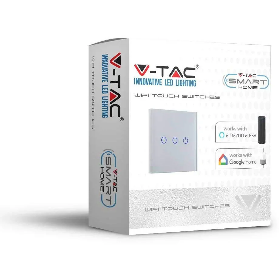 Smarthome VT-5005 Eingebauter WiFi-Touch-Schalter - 3 Tasten - weiß - funktioniert mit Amazon Alexa und Google Home Assi - 3