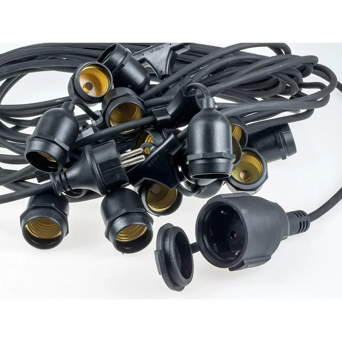 VT-713 Wasserdichtes Kabel E27 komplett mit 15 Armaturen - Prick-Kabel - Partybeleuchtung - E27 - 15 Meter - anschließba - 1