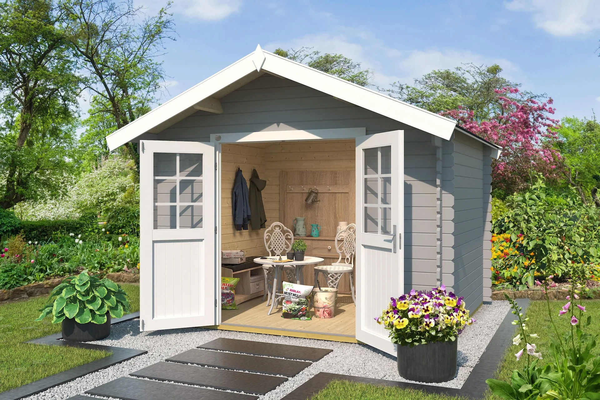 Gartenhaus 209 Gr.2,5, 333 x 310 x 261 cm hellgrau mit Doppeltür - 0