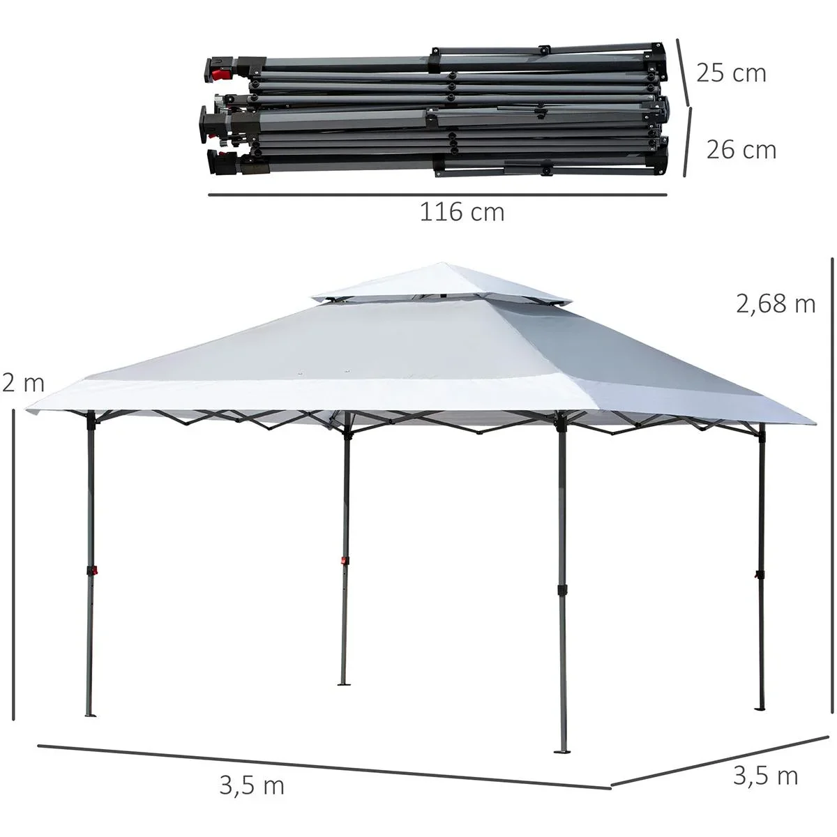 Pop-Up-Pavillon zusammenfaltbar hellgrau, weiß - 2
