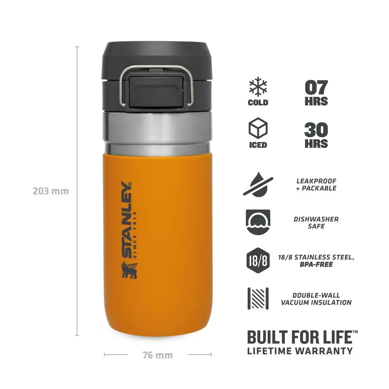 Quick Flip Water Bottle 0,47 l, Saffron, Vakuumisolierung, Sicherheitsverschluss - 3