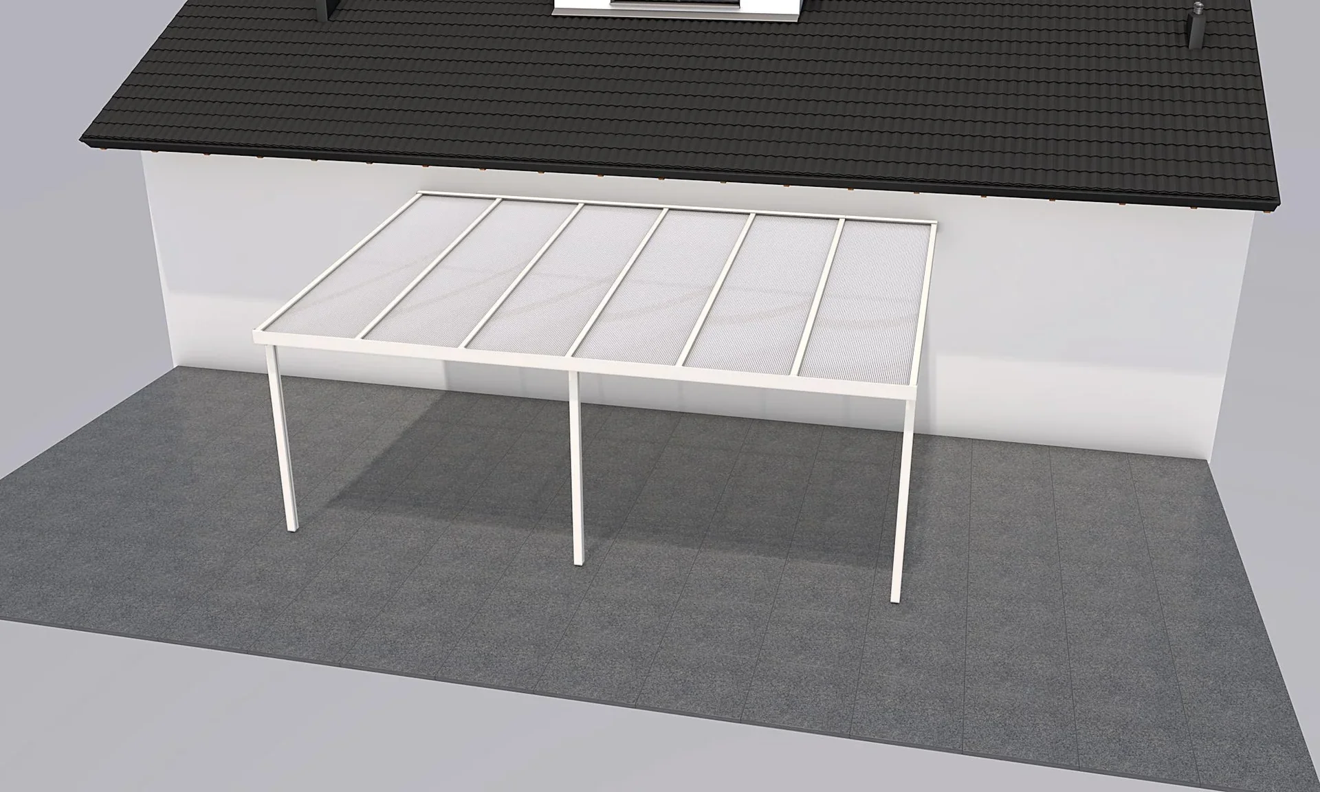 Terrassendach Premium, weiß, 6110 x 4060 mm - Polycarbonat Stegplatten 16 mm, weiß gestreift - 0