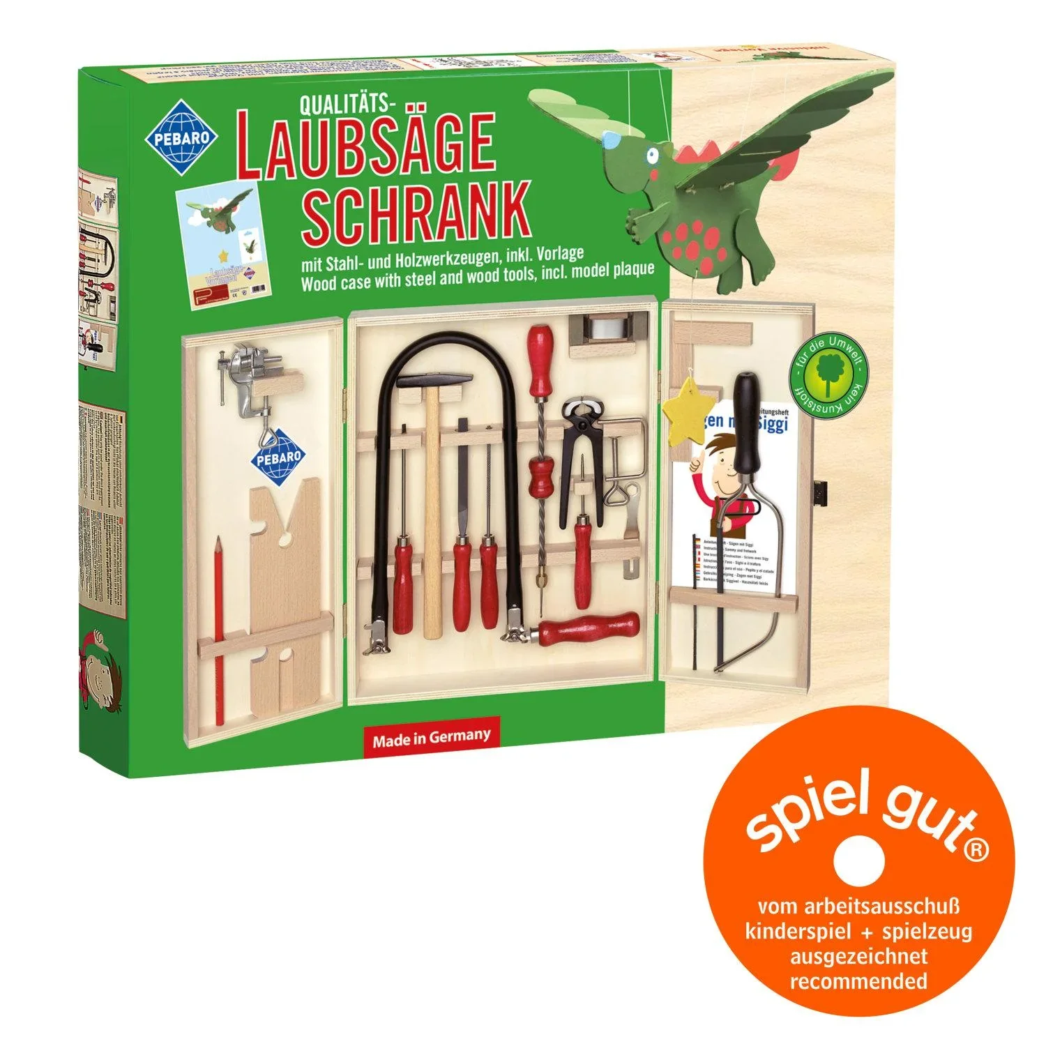 Laubsägeschrank mit Einspannhalter + Bastelvorlage (kein Kunststoff) - 0