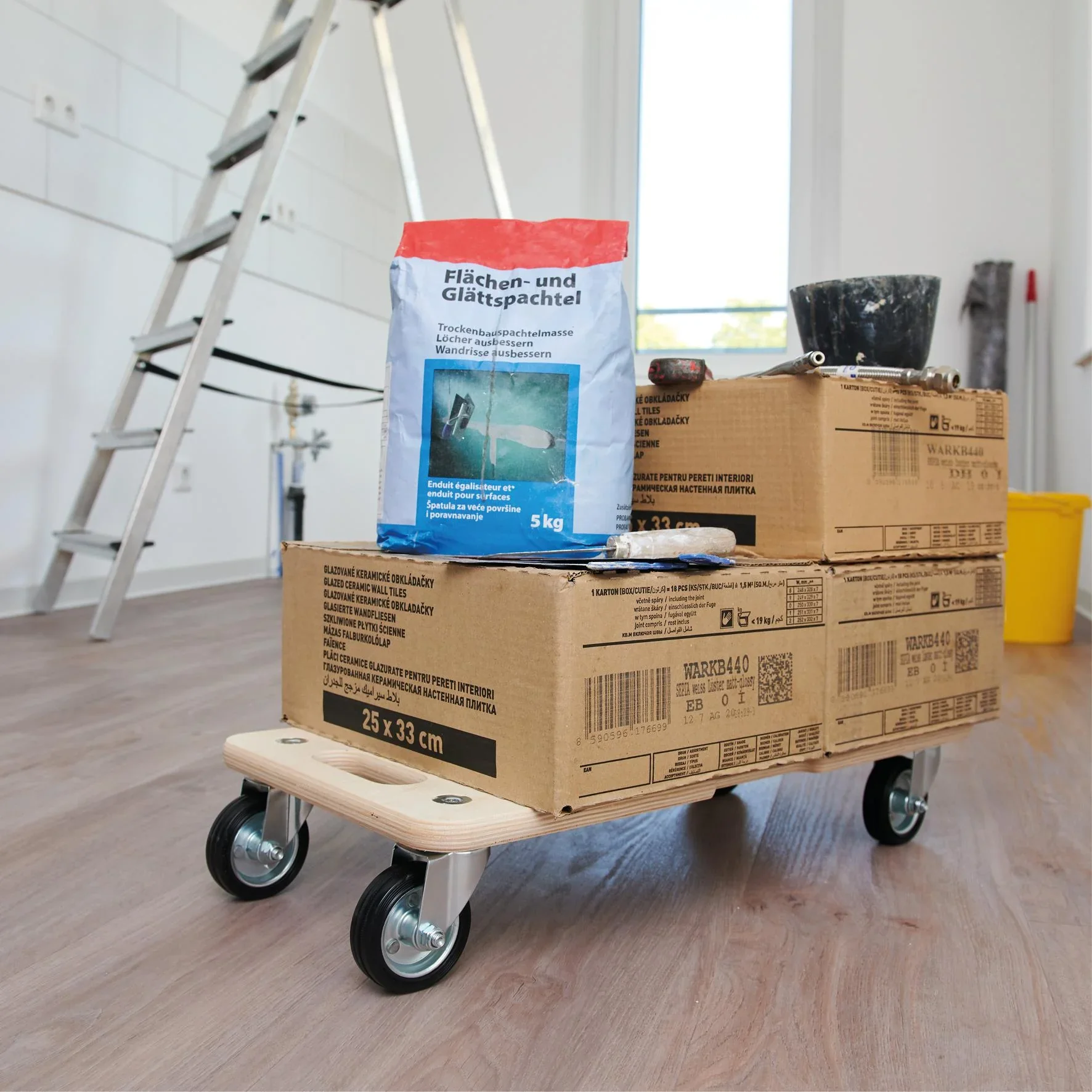 Transporthilfe MM 1327, 59 x 29 x 12 cm, harte Rollen Ø 75 mm, Rollenlager, Multiplex Birke FSC®, Tragkraft 300 kg - 7
