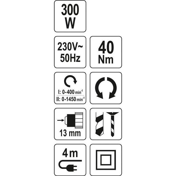 Bohrmaschine - 300W - 1450rpm - 2 Geschwindigkeiten - 2