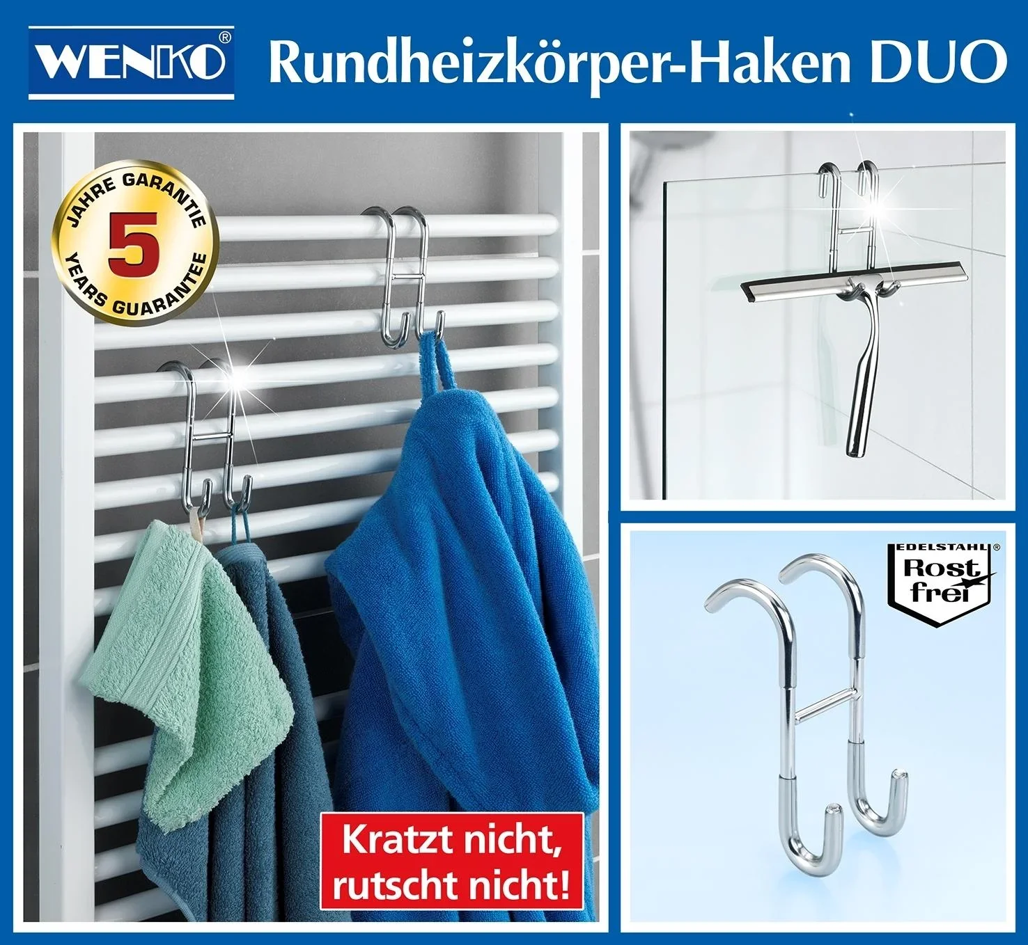 Rundheizkörper-Haken "Duo", Edelstahl, Silberfarben - 0