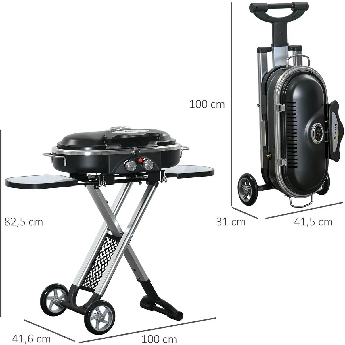 BBQ Grill mit 2 Brennern - Aluminium - Schwarz/Silber - 100 x 41,6 x 82,5 cm - 2