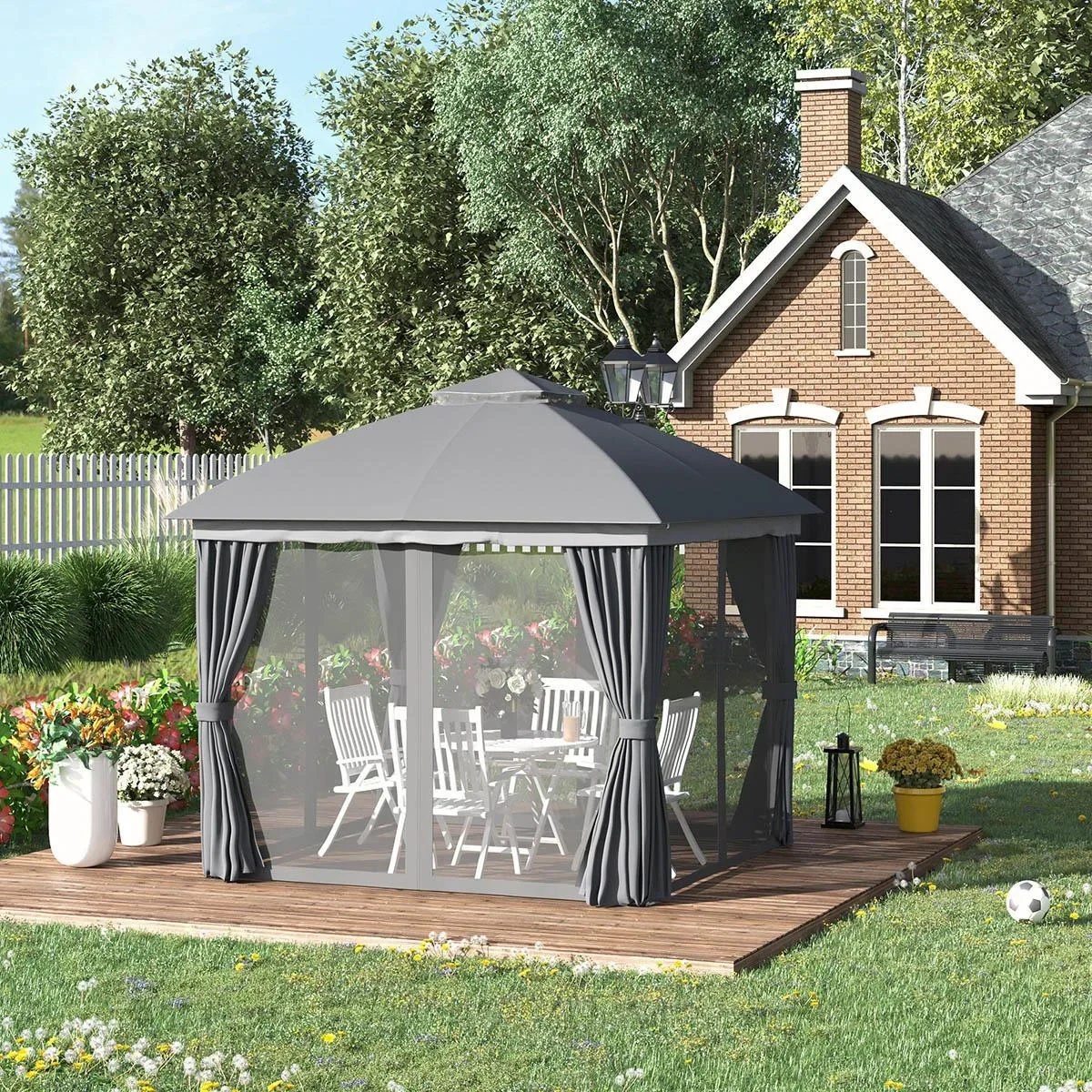 Pavillon mit Sonnensegel Aluminium 3 m x 3 m - 1