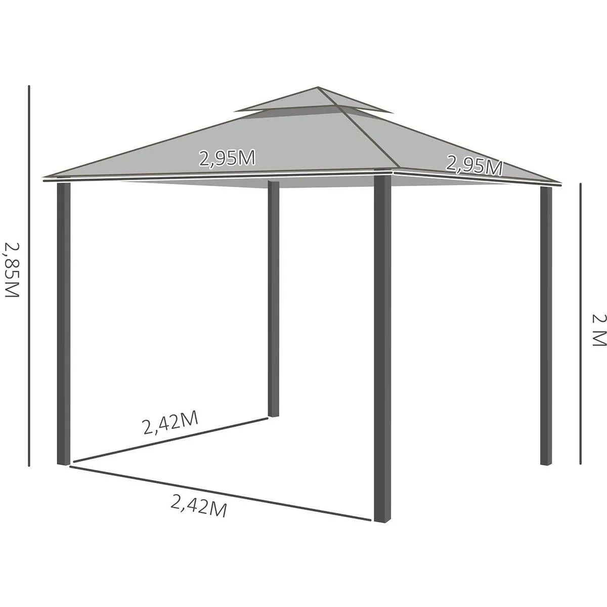 Pavillon mit Sonnensegel Aluminium 3 m x 3 m - 3