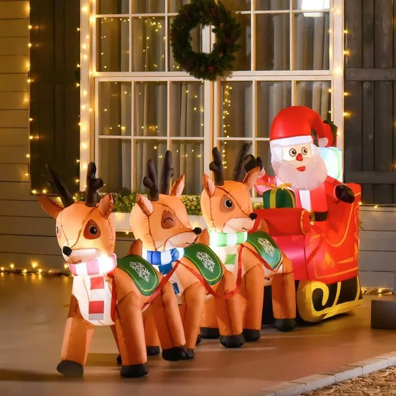 Aufblasbarer Weihnachtsmann auf Schlitten mit 3 Hirschen 1,3 m - 1