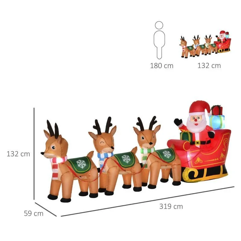 Aufblasbarer Weihnachtsmann auf Schlitten mit 3 Hirschen 1,3 m - 2