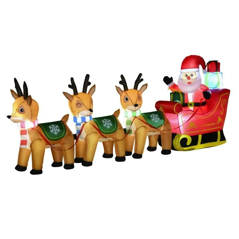 Aufblasbarer Weihnachtsmann auf Schlitten mit 3 Hirschen 1,3 m - 3