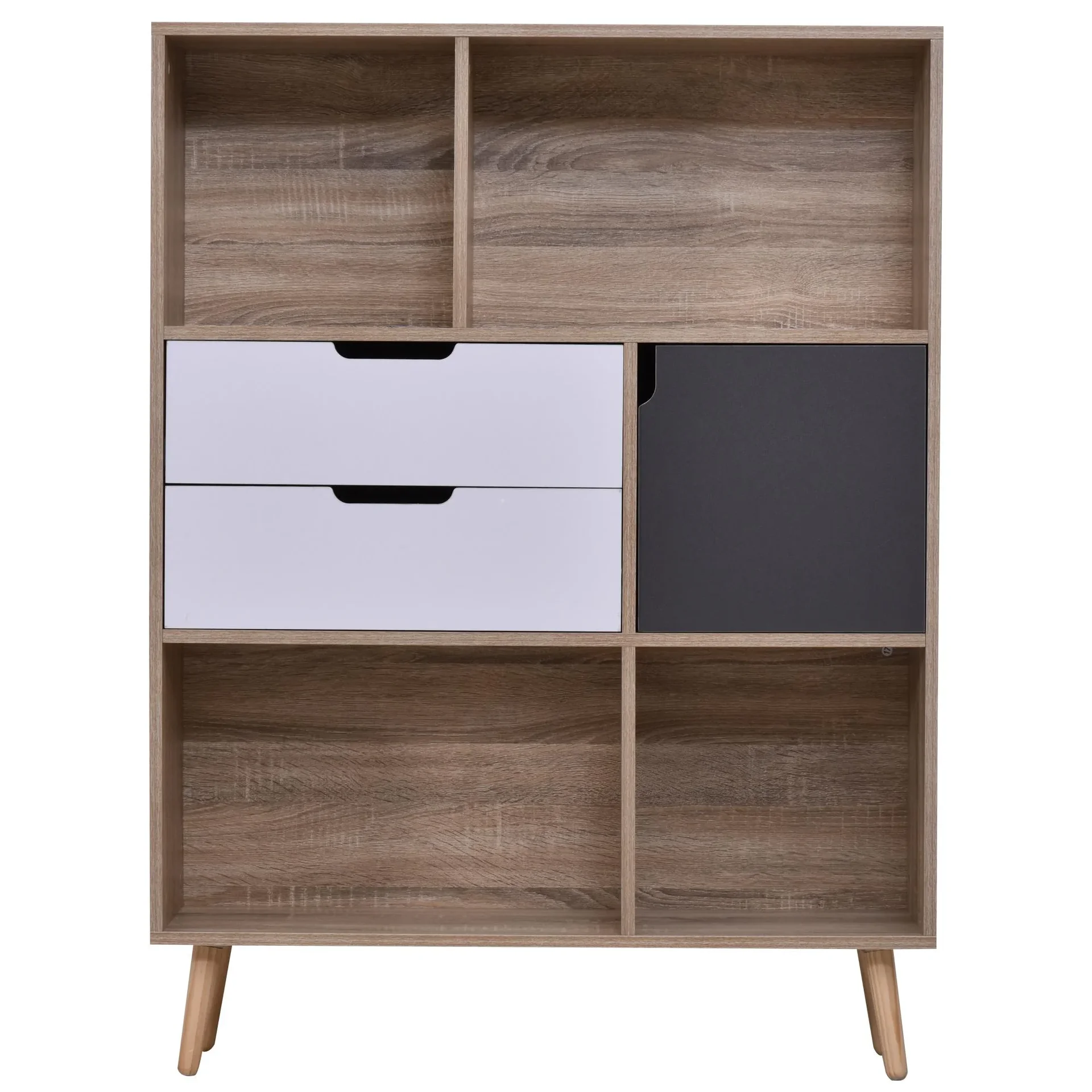 Schrank mit 4 offenen Fächern, 2 Schubladen und 1 Türschrank - 3