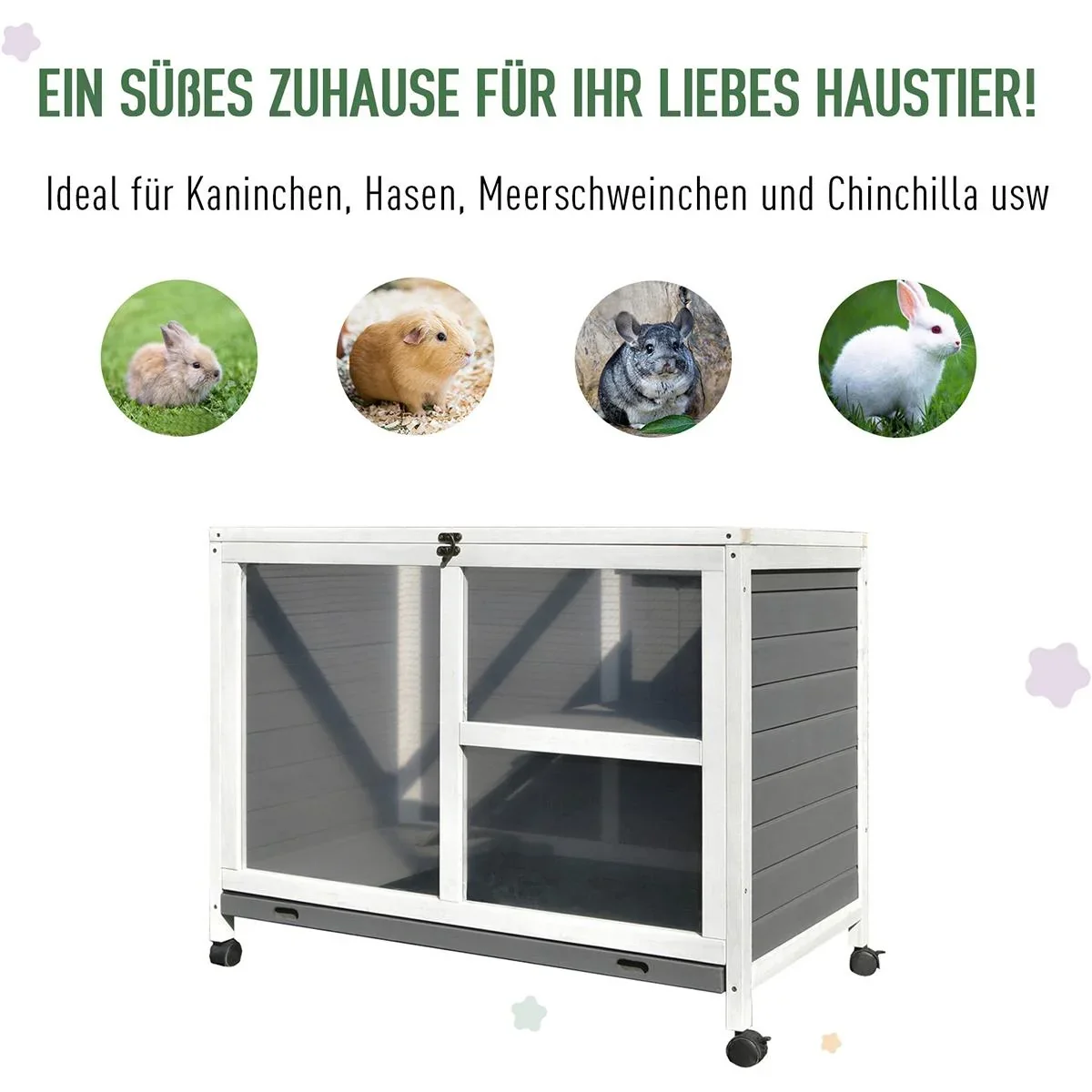 Kaninchenstall mit Rollen natur - 7