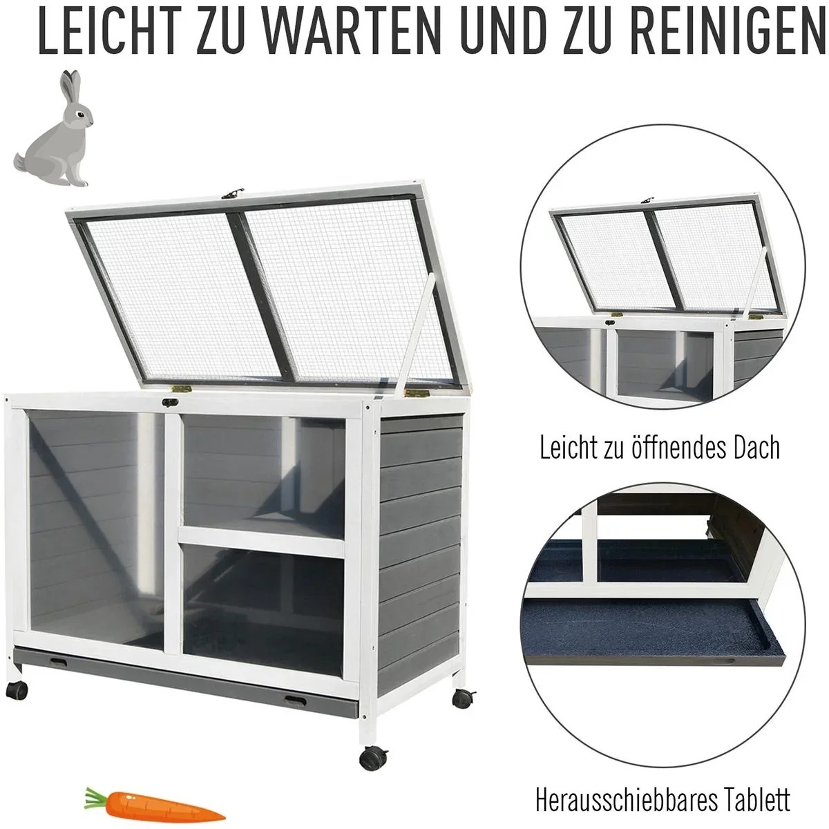 Kaninchenstall mit Rollen natur - 8