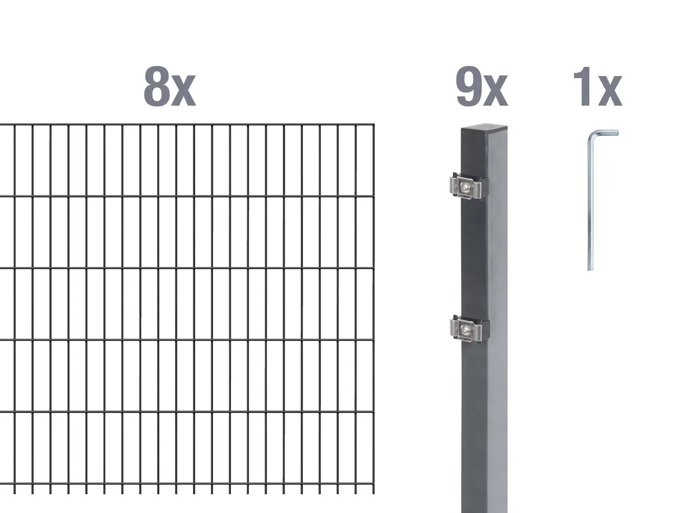 Doppelstabmattenzaun Komplettset, anthrazit, Höhe 120 cm, Länge 16 m - 2