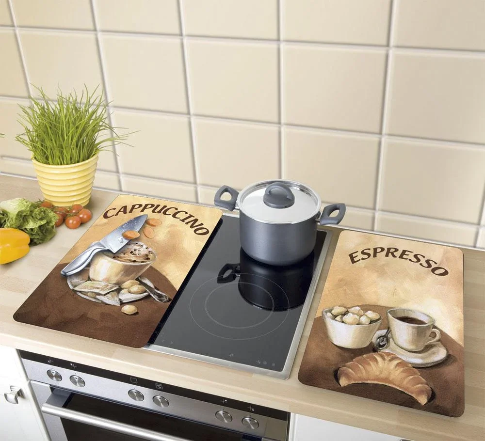 3 in 1 Herd-Abdeckplatten, Schneidbretter, Arbeitsplatten, Glas, Kaffee-Design, je 52 x 30 cm, 2er-Set - 3