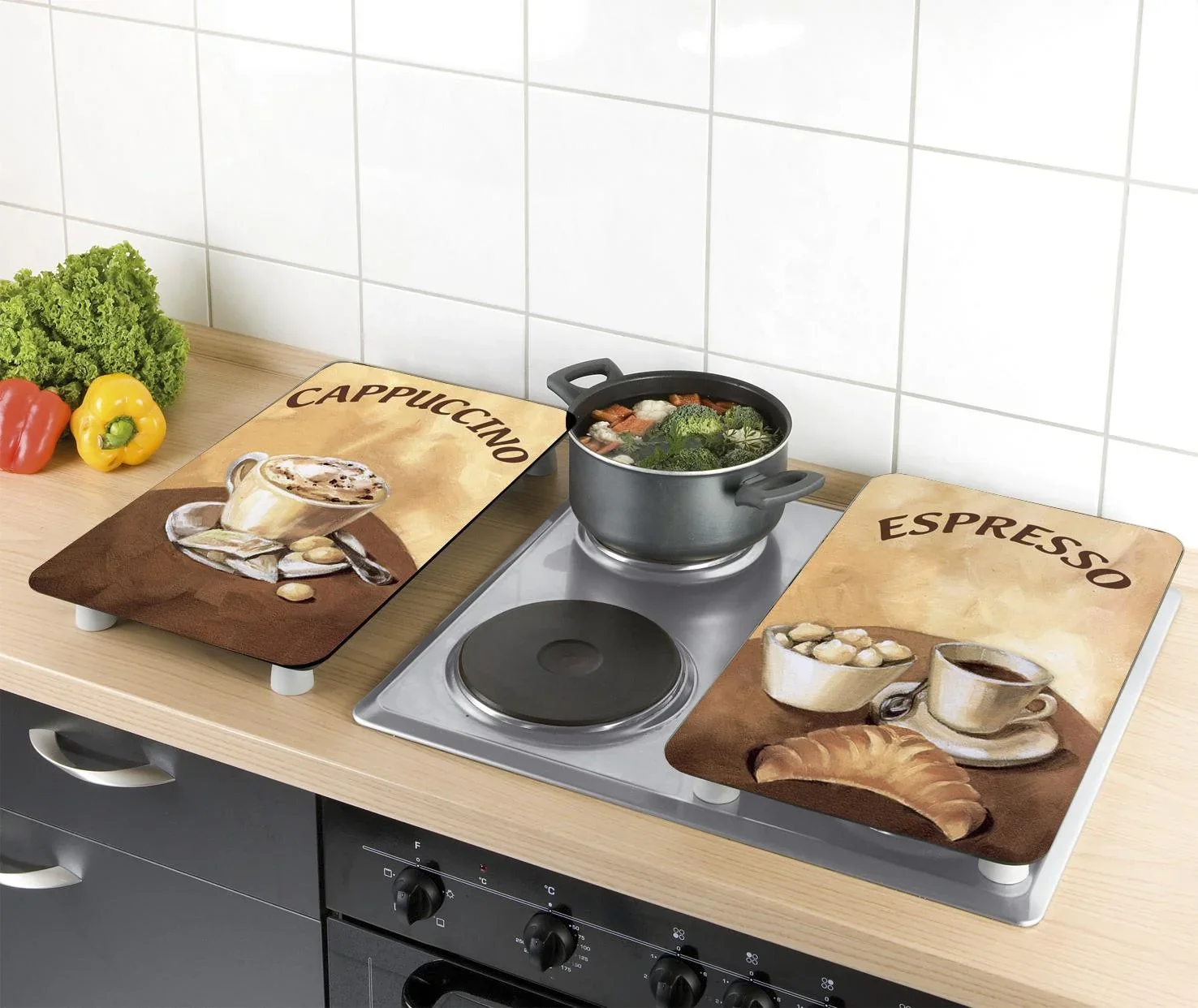 3 in 1 Herd-Abdeckplatten, Schneidbretter, Arbeitsplatten, Glas, Kaffee-Design, je 52 x 30 cm, 2er-Set - 4