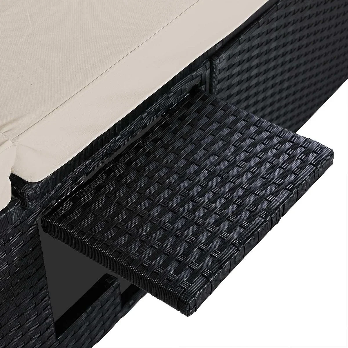 Liege aus Polyrattan schwarz/cremeweiß 195 x 60 x 33cm - 0