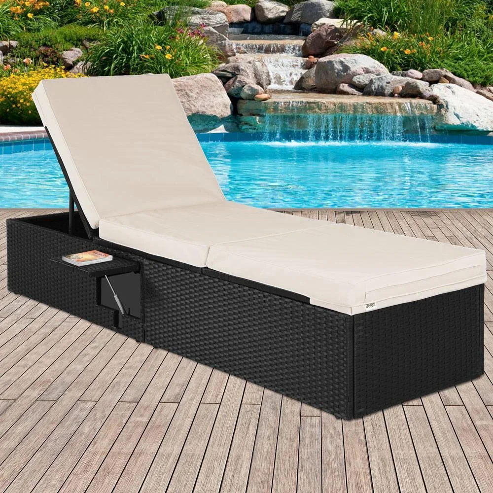 Liege aus Polyrattan schwarz/cremeweiß 195 x 60 x 33cm - 2