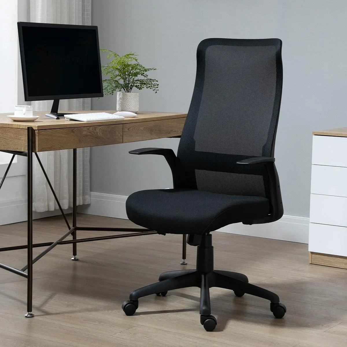 Bürostuhl Kopflehne Home-Office-Stuhl höhenverstellbarer Schreibtischstuhl ergonomisch 360°-Drehräder Büro Schaumstoff N - 0