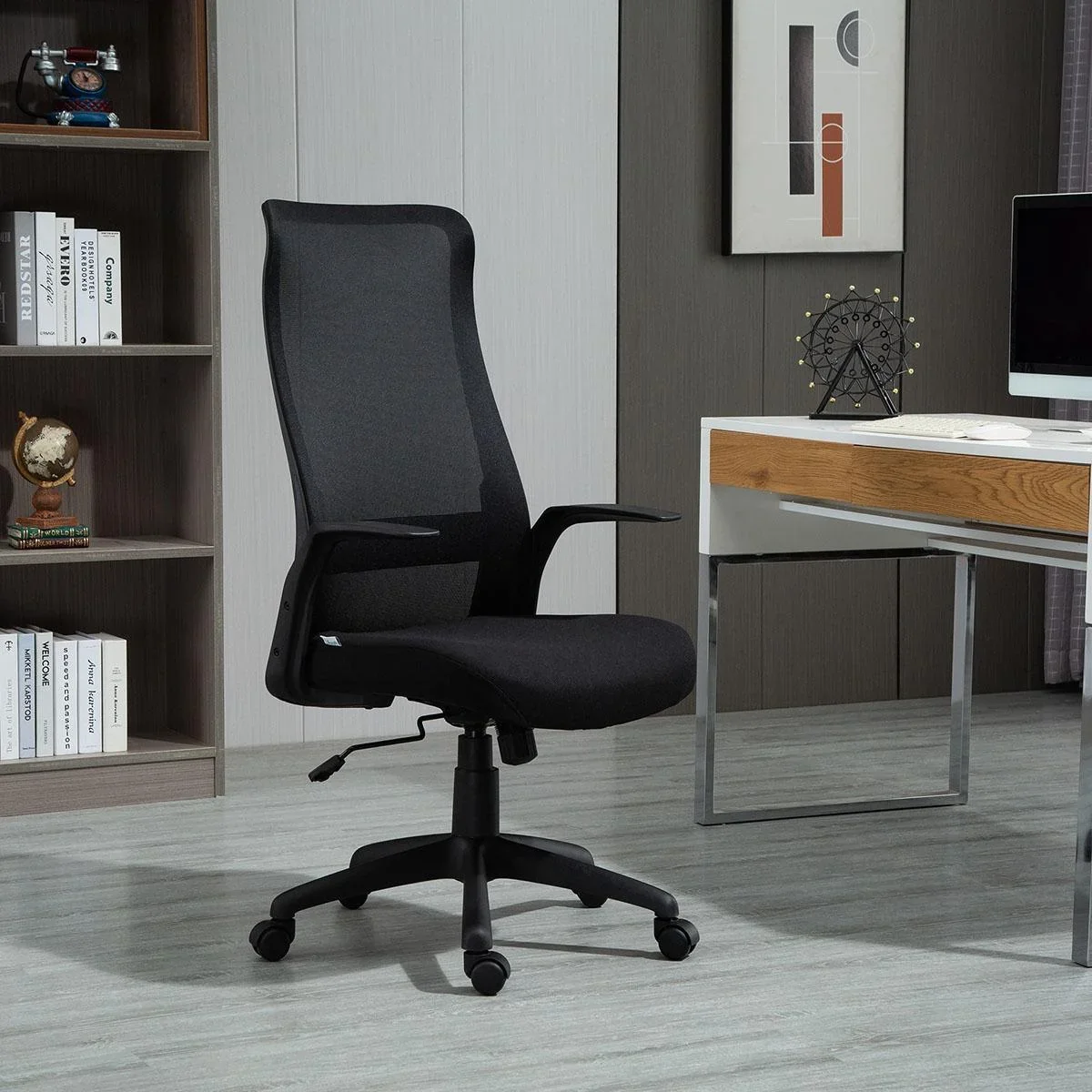 Bürostuhl Kopflehne Home-Office-Stuhl höhenverstellbarer Schreibtischstuhl ergonomisch 360°-Drehräder Büro Schaumstoff N - 2