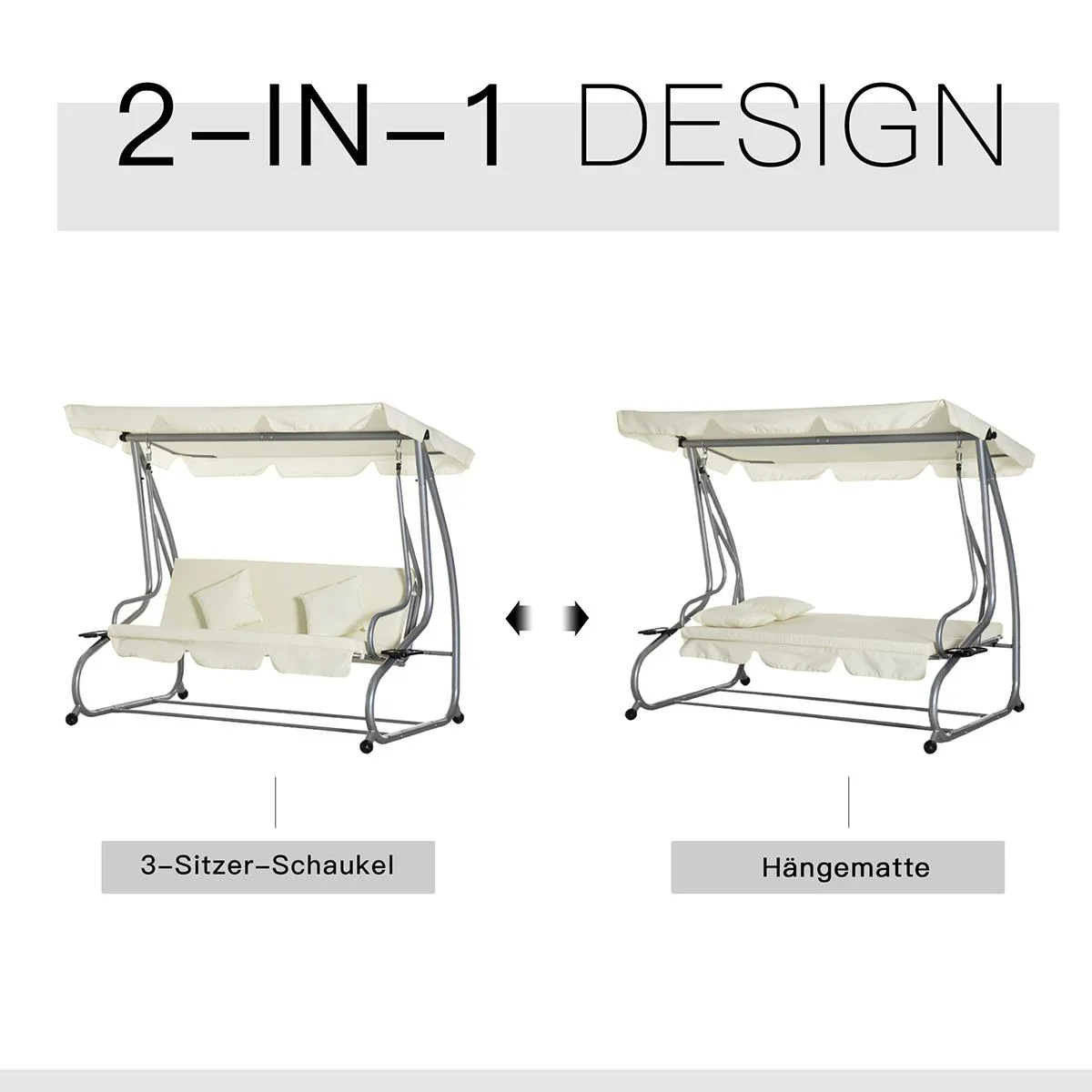 Schaukelstuhl 3-Sitzer Hollywoodschaukel Gartenschaukel mit Sitz- und Rückenlehnen Tablett Sitzbank Schwingbank Dachwink - 0