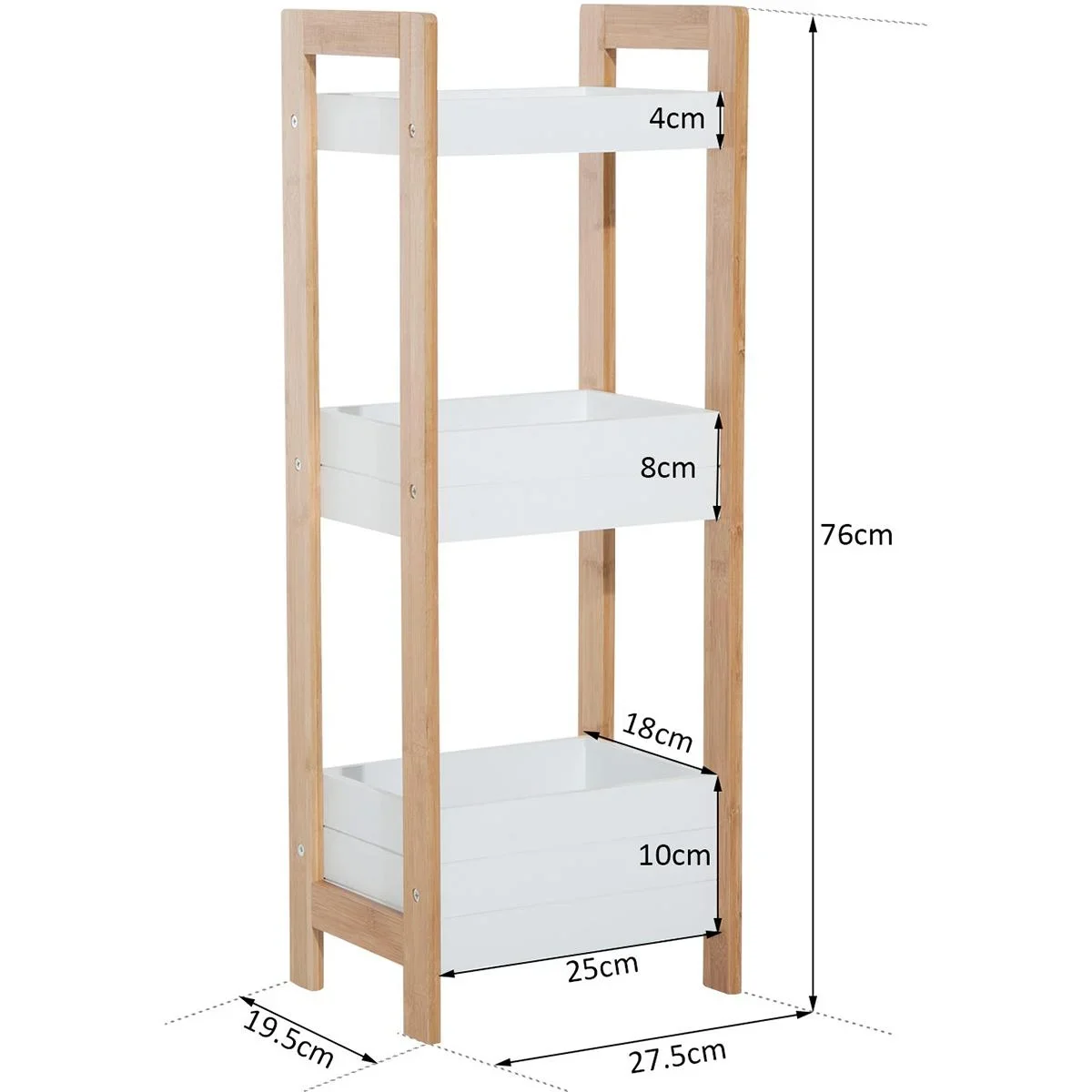 Badregal mit 3 Staufächer weiß/natur - 1